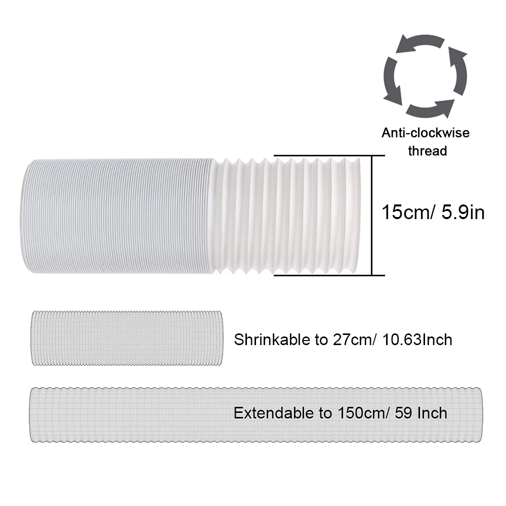 Kxuhivc Portable Air Conditioner Window Vent Kit, Adjustable Window Seal With 5.9 Inch Diameter, 59 Inch Length Exhaust Hose For A/C Unit Universal For Sliding Horizontal Or Vertical Window