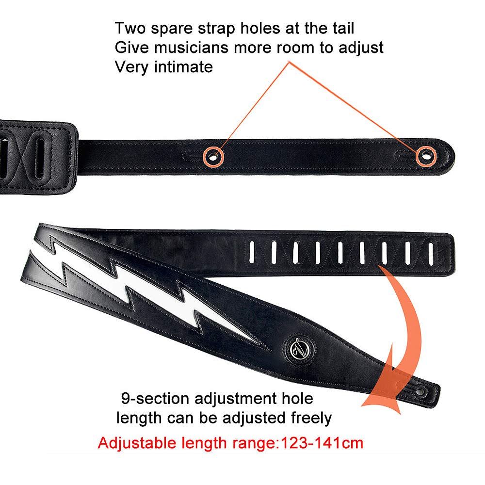 Yueko Cool Lightning Pattern Guitar Strap For Electric Guitar/Bass (White)