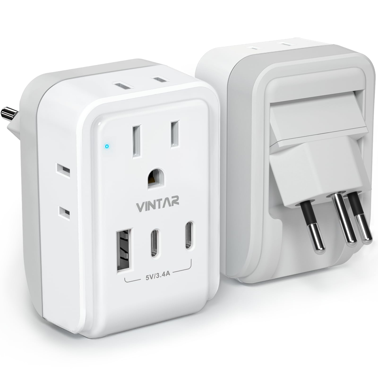 1 Pack Brazil Power Adapter, Vintar Foldable Us To Brazil Travel Adaptor With 4 American Outlets 3 Usb Ports(2 Usb C), 7 In 1 Ty