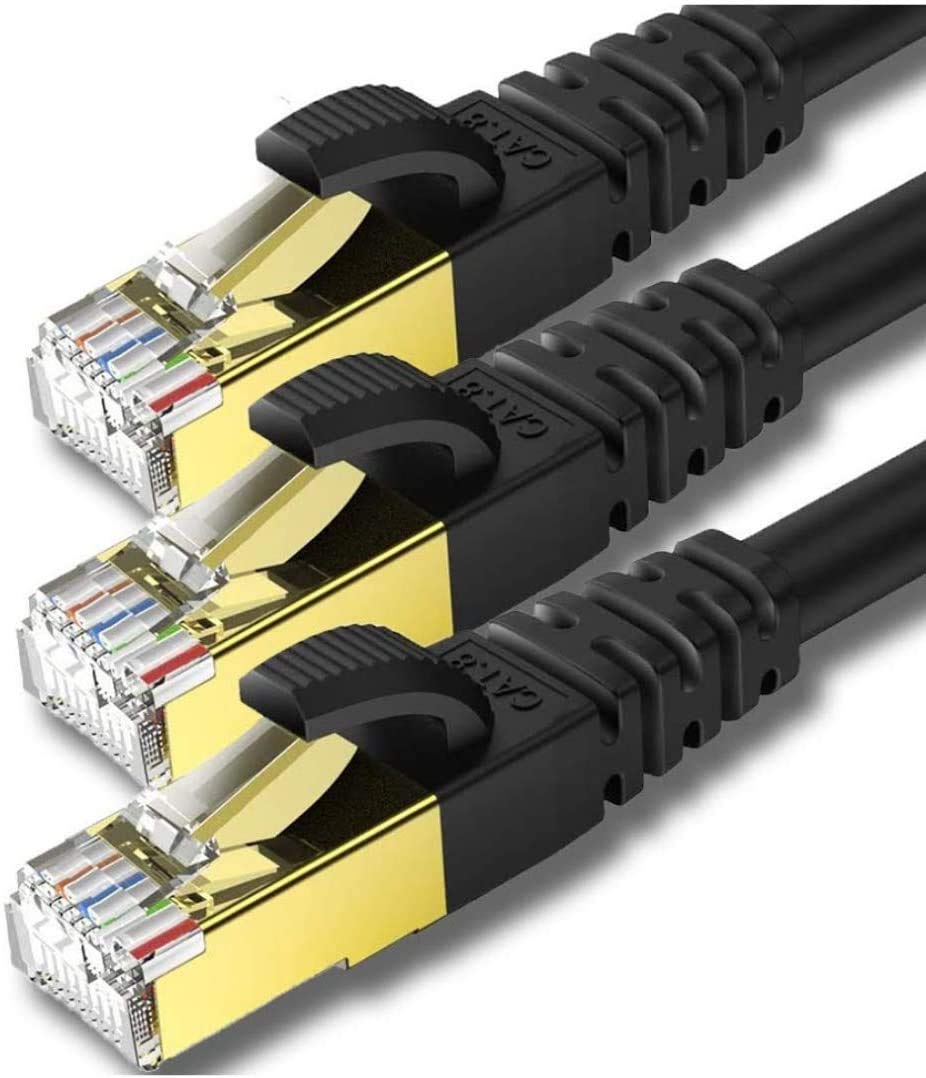 Kasimo Cat 8 Ethernet Cable 2 Ft 3Pack, Cat8 Network Internet Ethernet Lan Cable, High Speed 26Awg 40Gbps Sftp Lan Wire Internet Patch Cable With Rj45 Connector For Switch/Router (Black, 2Ft 3 Pack)