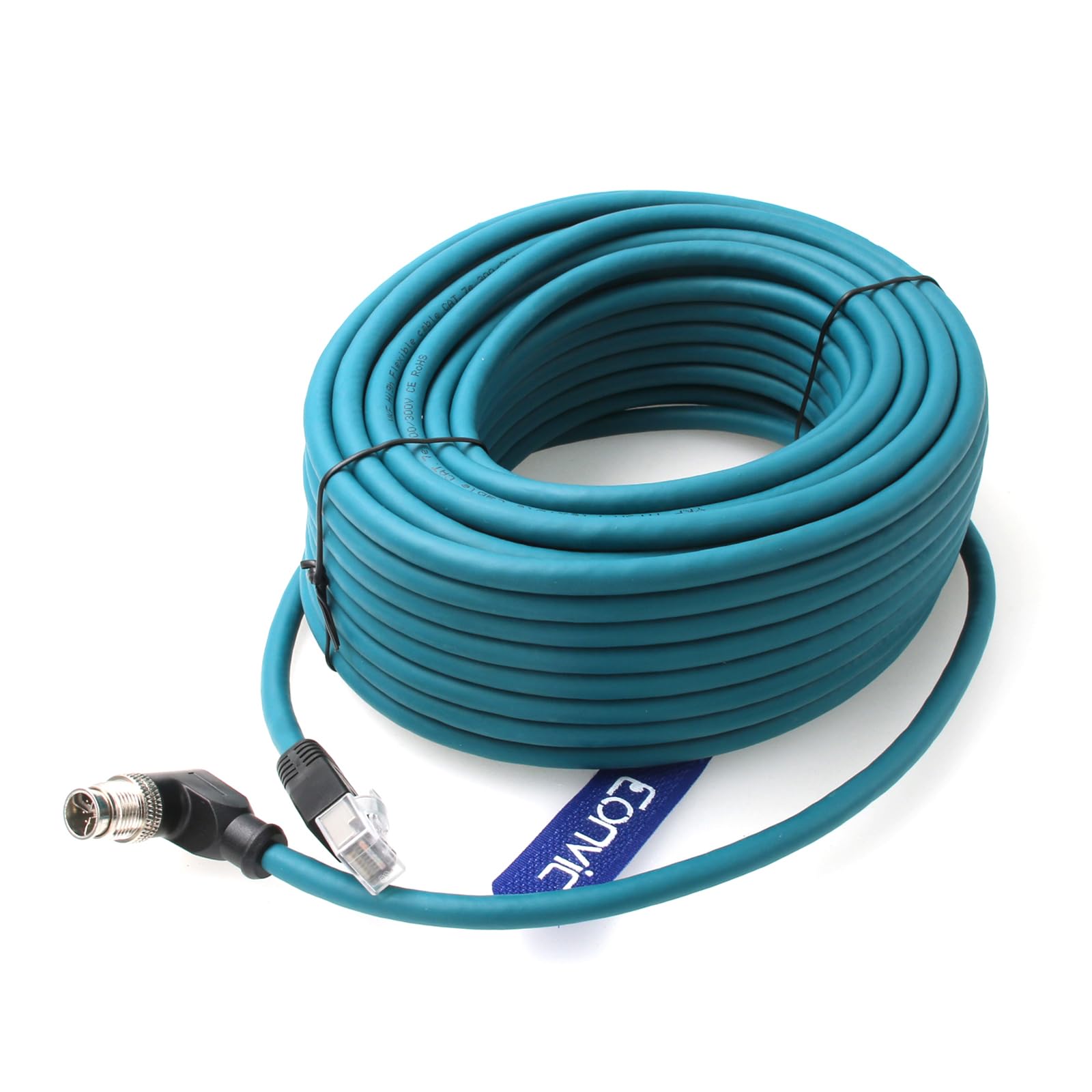 Eonvic Ethernet Shielded Cable M12 X Type 8 Position To Rj45 Cat 7E Waterproof Industrial Network High Flex Cable For Cognex (20M, Right Angle X Code Blue)