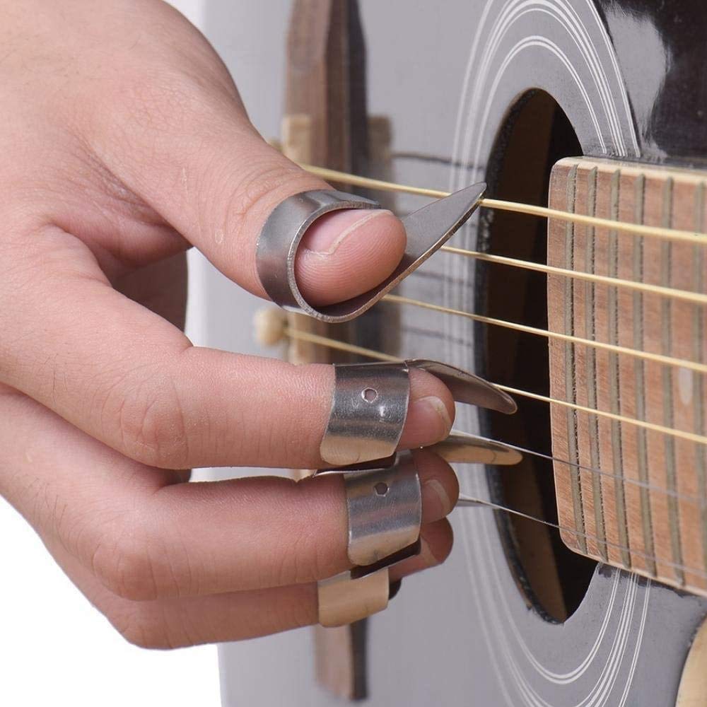 Jiayouy 15Pcs Guitar Thumb Finger Picks Set Metal Guitar Thumb Finger Picks With Storage Box For Gutiar Bass Ukulele Banjo Silve