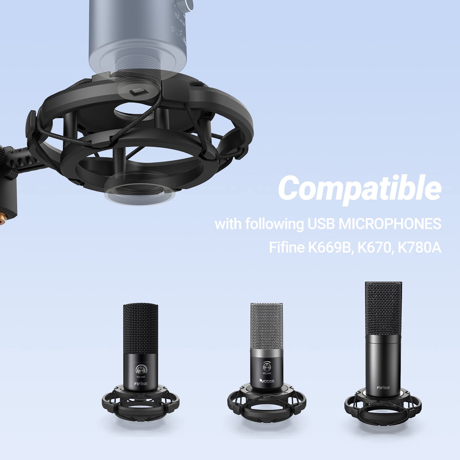 Fifine Shock Mount Holder For Microphone, Vibration Reduction And Noise Elimination, With Thumbscrew, Pivot Mount, Suitable For