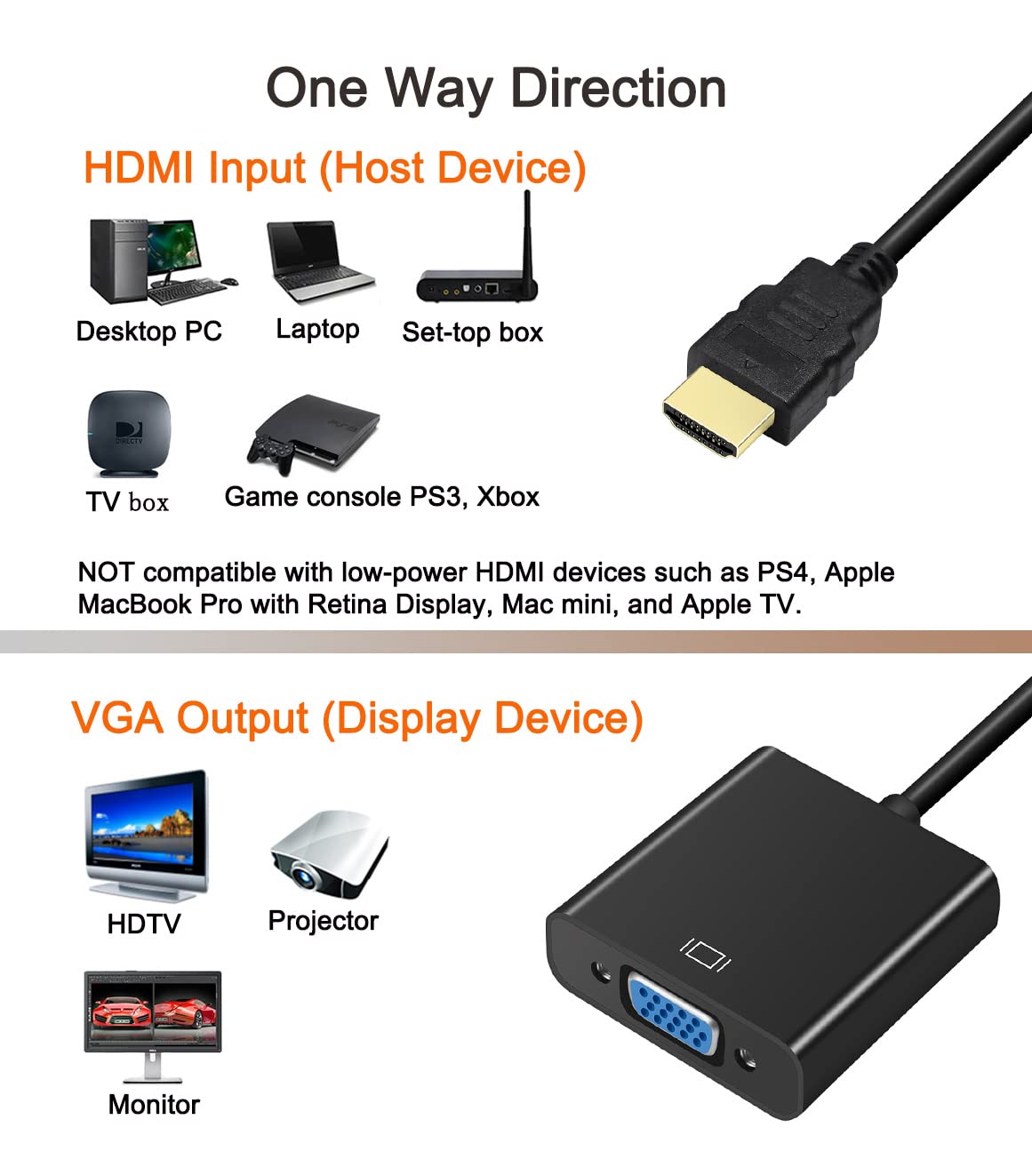 Dtech Hdmi To Vga Adapter Cable For Computer Monitor Pc Tv 1080P Hd Video (Male Hdmi Input To Vga Output Female Connector)