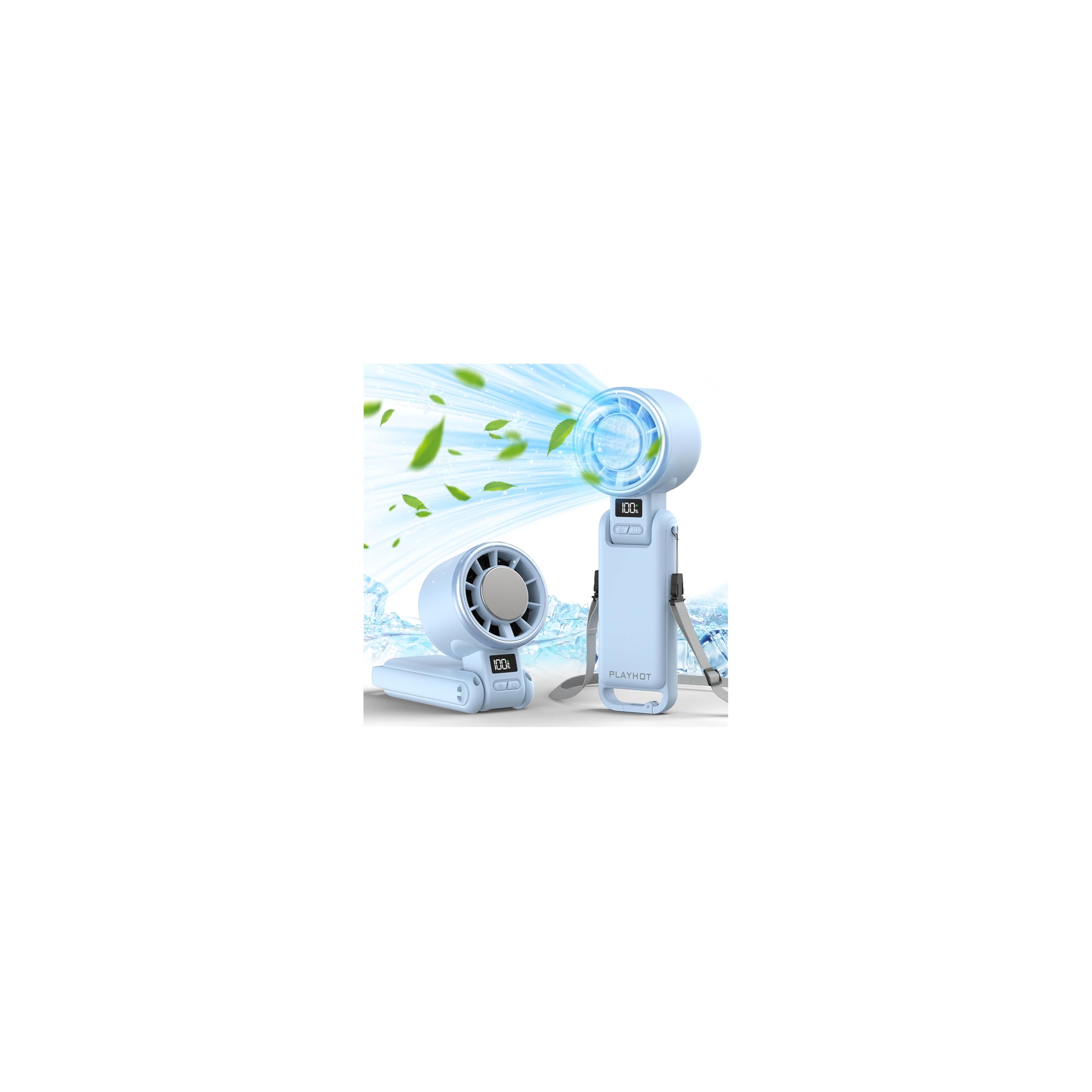 PlayHot Upgraded Portable Handheld Fan with 60F Ice Cooling, Up tp 12Hrs Personal Fans Portable Rechargeable, 5 Speed 25550RPM P