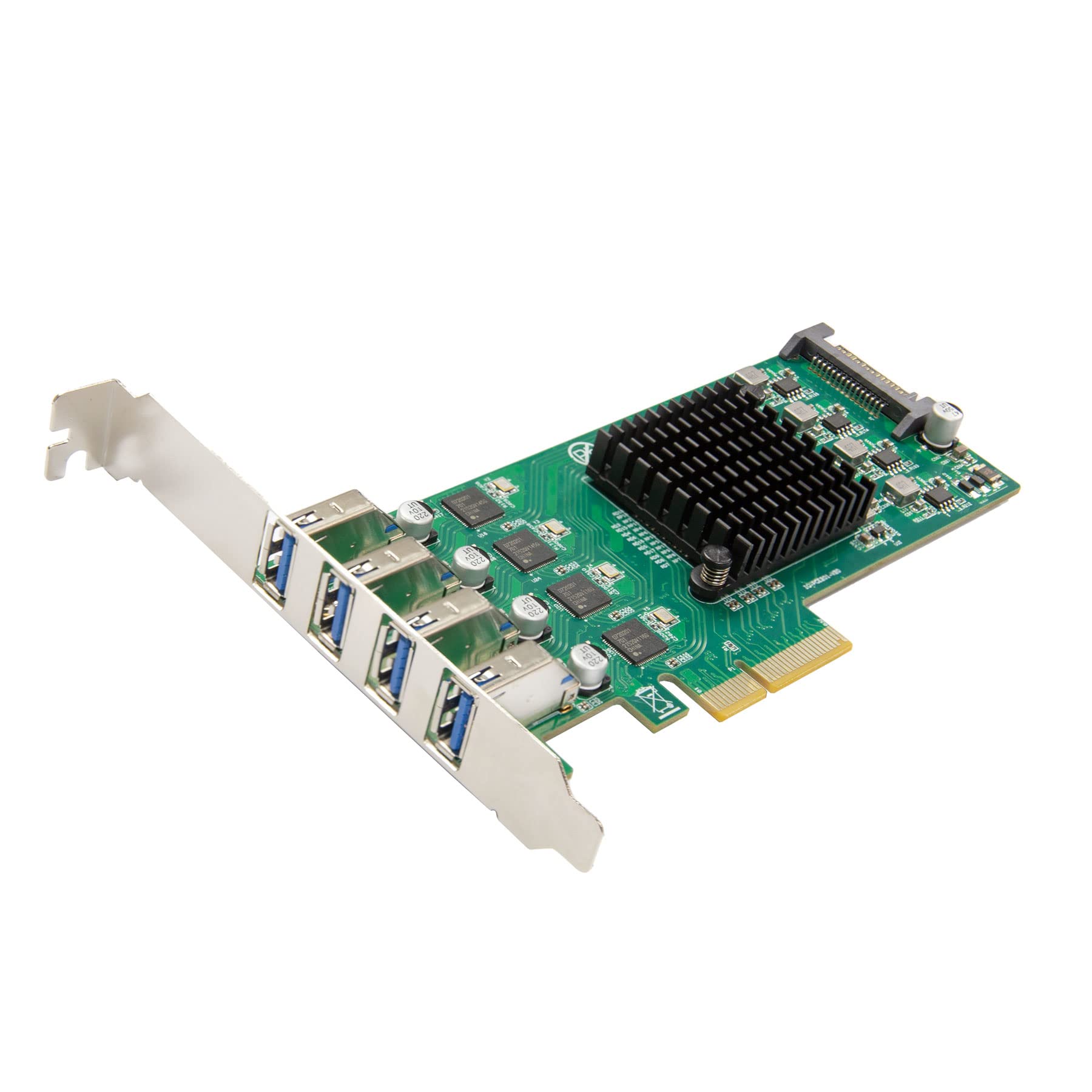 PCI-Express 2.0 x4 to 4-Port USB 3.2 Gen1 (5Gbps) Card. Support Transfer Rate up to 20Gbps (full 5Gbps per port). Renesas uPD720