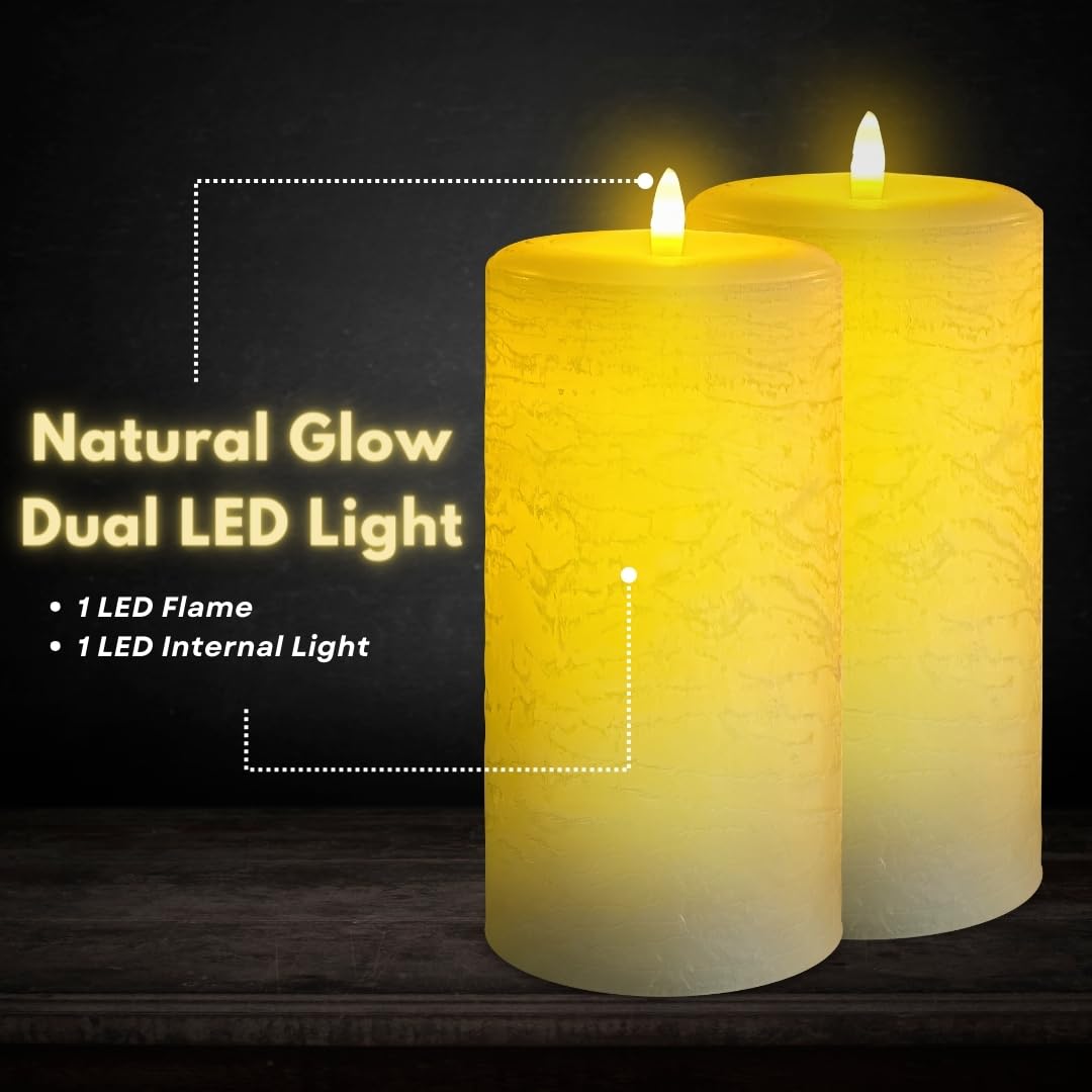 Lumipur Signature Natural Glow Flameless Wax Pillar 2 Pack Led Candles 3.5'' X 7'' Linen White