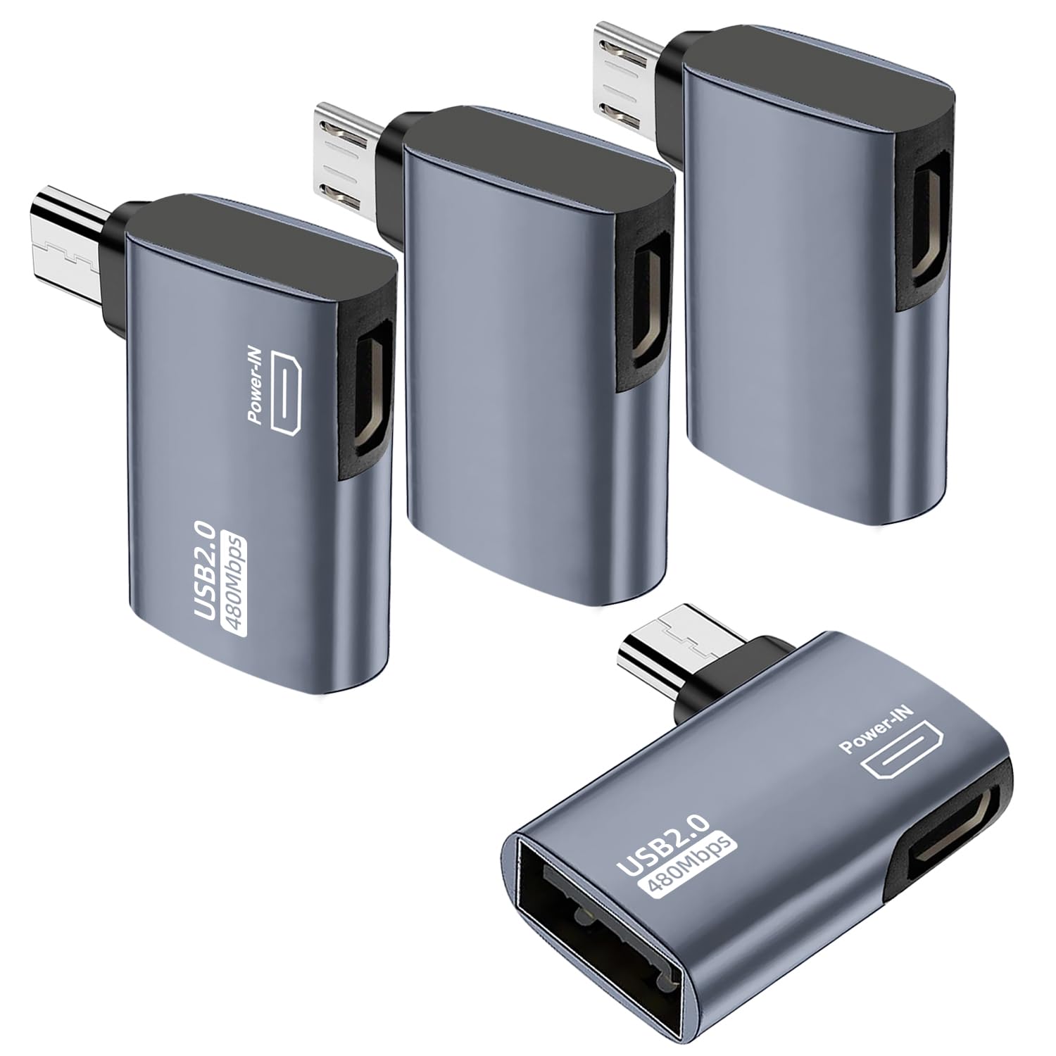 AreMe 4 Pack OTG Cable Adapter for Fire TV Stick 4K, 90 Degree Left and Right Angle Powered Micro USB to USB OTG Adapter for And