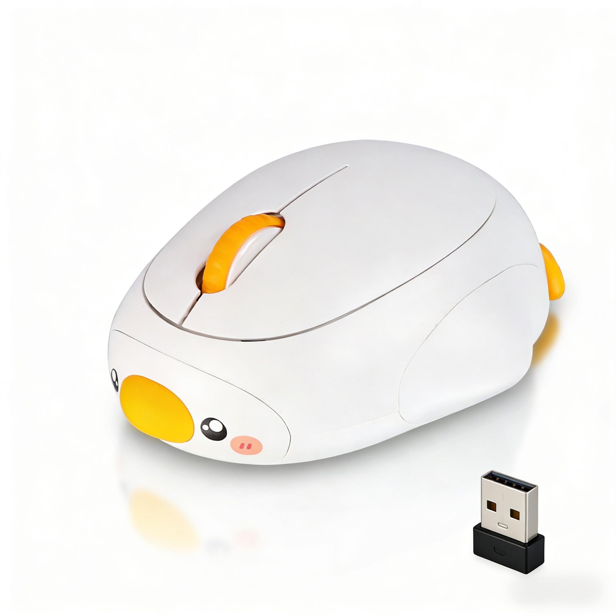 Justdfine Cute White Duck Wireless Mouse, Bluetooth 2.4G Dual Mode, Rechargeable Silent Mouse, Connect 3 Devices, High Precision