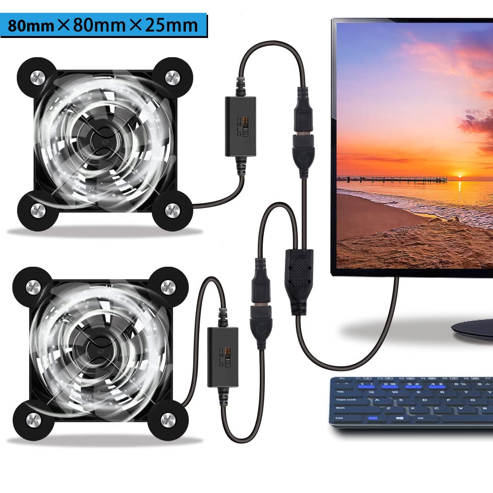 Newhail 2Pack Quiet 80Mm Usb Fan Dual Ball Bearings, Usb Fan 5V, With L/M/H 3 Degree Speed Controller High Airflow Cooling Fan For Router Modem Receiver Dvr Playstation Xbox Tv Box