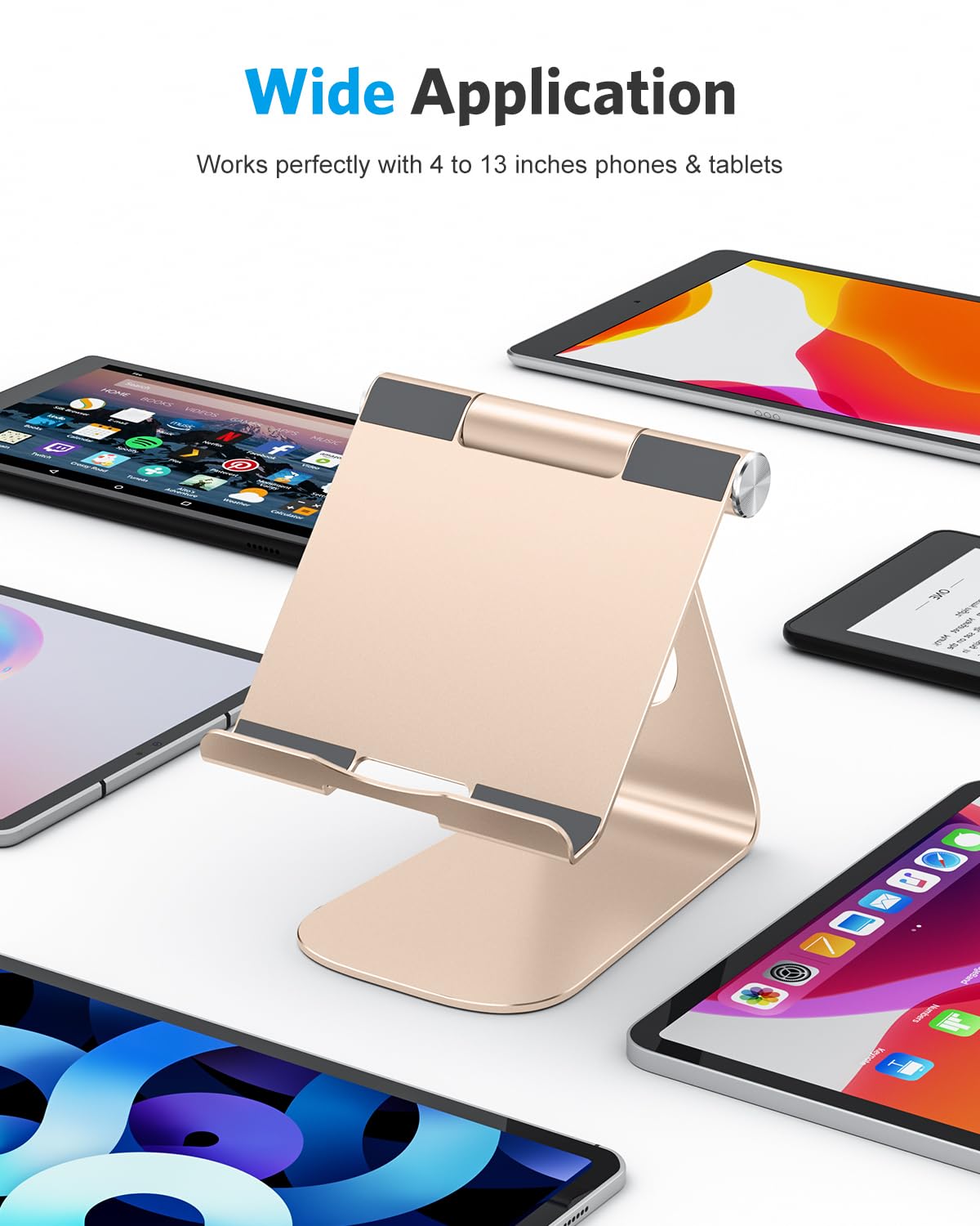 Omoton Tablet Stand Holder Adjustable, T1 Desktop Aluminum Tablet Dock Cradle Compatible With Ipad Air/Mini, Ipad 10.2/9.7, Ipad Pro 11/12.9, Samsung Tab And More, Gold