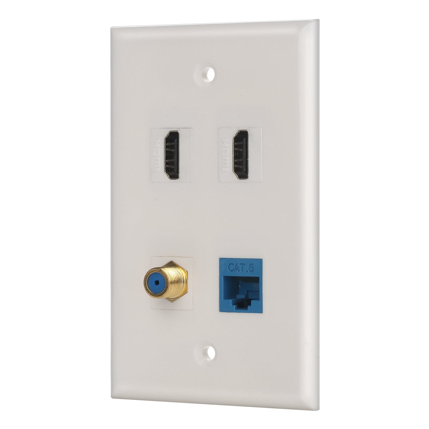 Ibl 4 Port Wall Plate With Coaxial Tv Cable F Type + Cat6 Ethernet +2 Hdmi Keystone Female To Female Jack In White