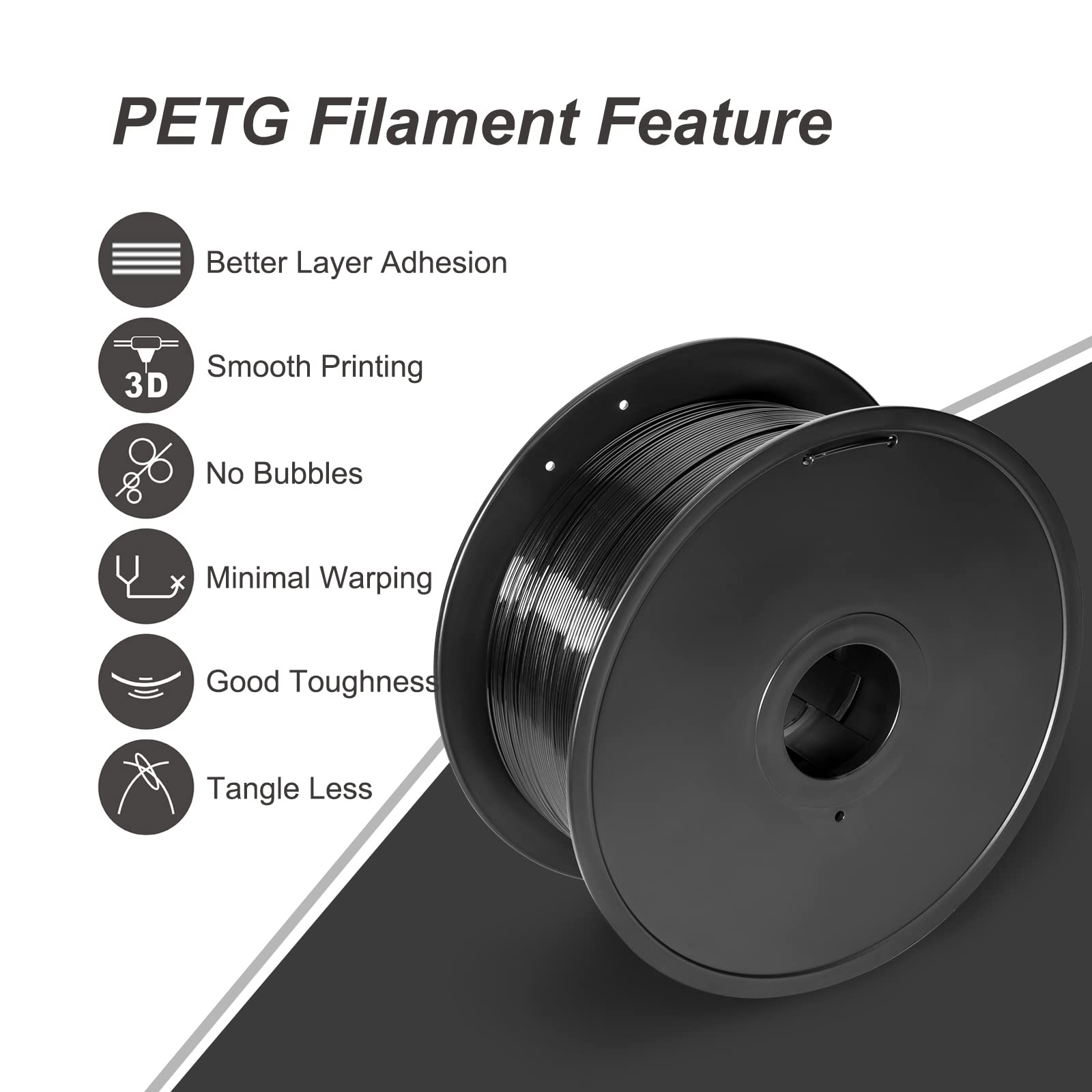Jarees Petg Filament 1.75,Toughness Enhanced Petg Vacuum Sealed,Adhere Well 1Kg Spool 3D Printer Filament,Dimensional Accuracy 1