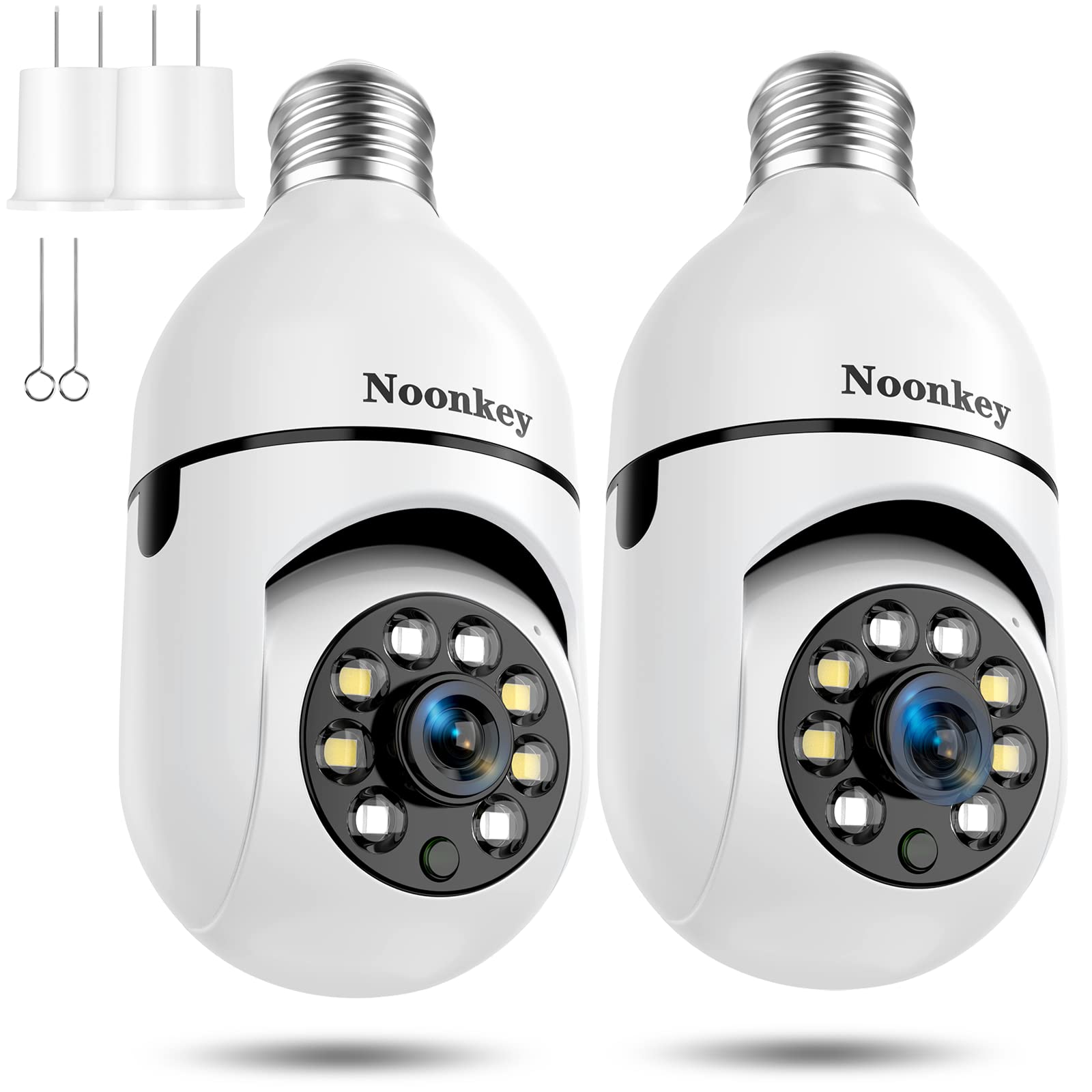 Noonkey 2K/3Mp Light Bulb Security Camera, 2 Pack 5G& 2.4Ghz Wifi Alexa Light Bulb E27 Home 360 Security Camera Wireless Outdoor
