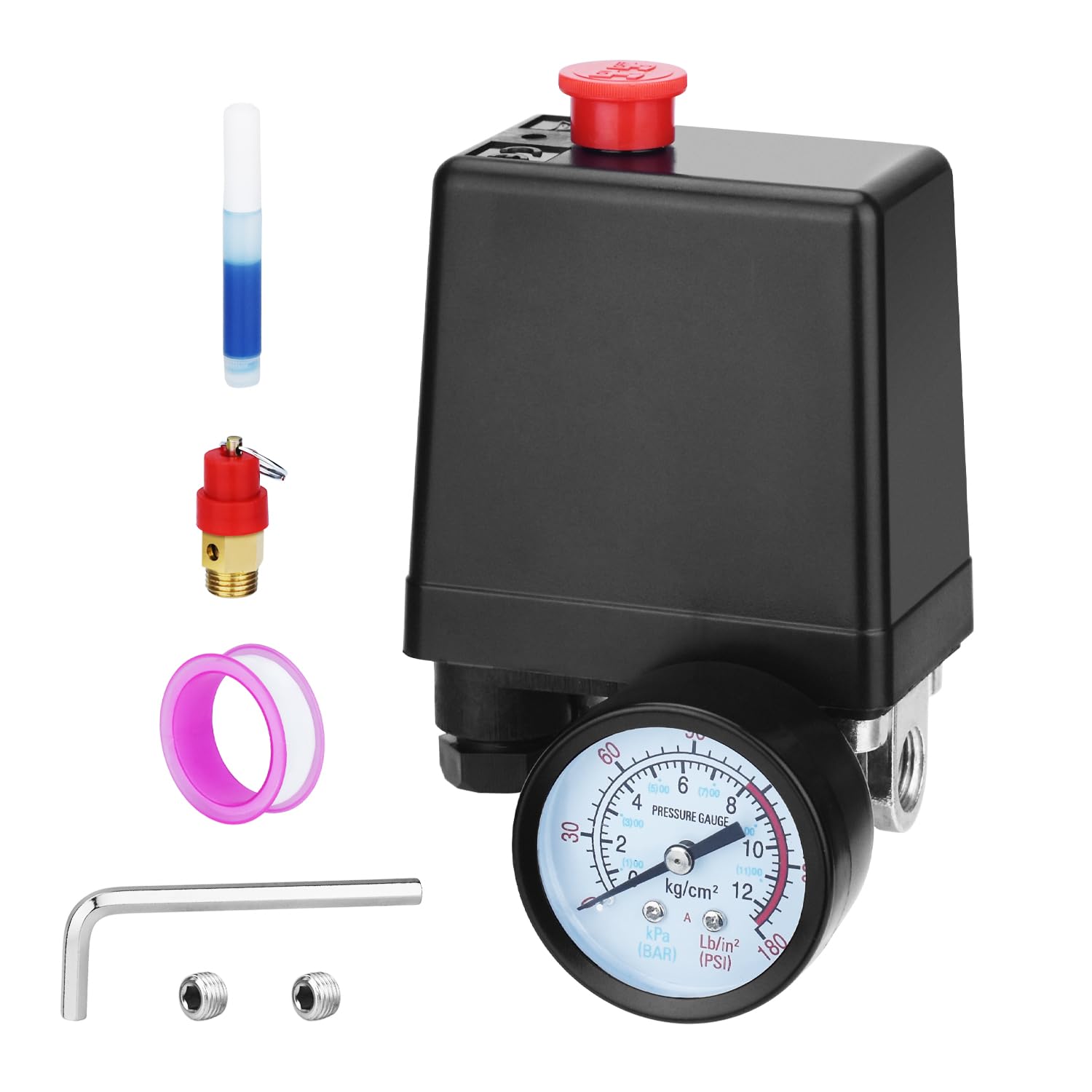 Shjtaotie Universal Air Compressor Pressure Switch Control Valve (90 120 Psi, 110V 240V) With 0 180 Psi Regulator And Safety Pre