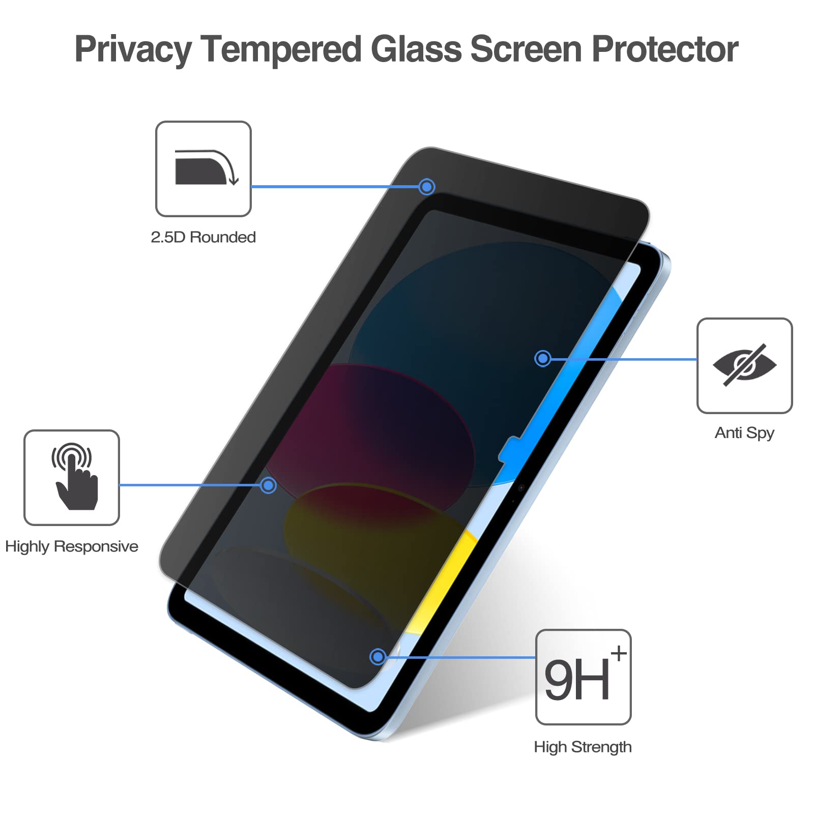 Procase 1 Pack Privacy Screen Protector For Ipad 11Th Generation 2025 11 Inch/ 10Th 10.9 Inch 2022, Anti Spy Tempered Glass Film For Ipad 11/10 Gen 11' 10.9'