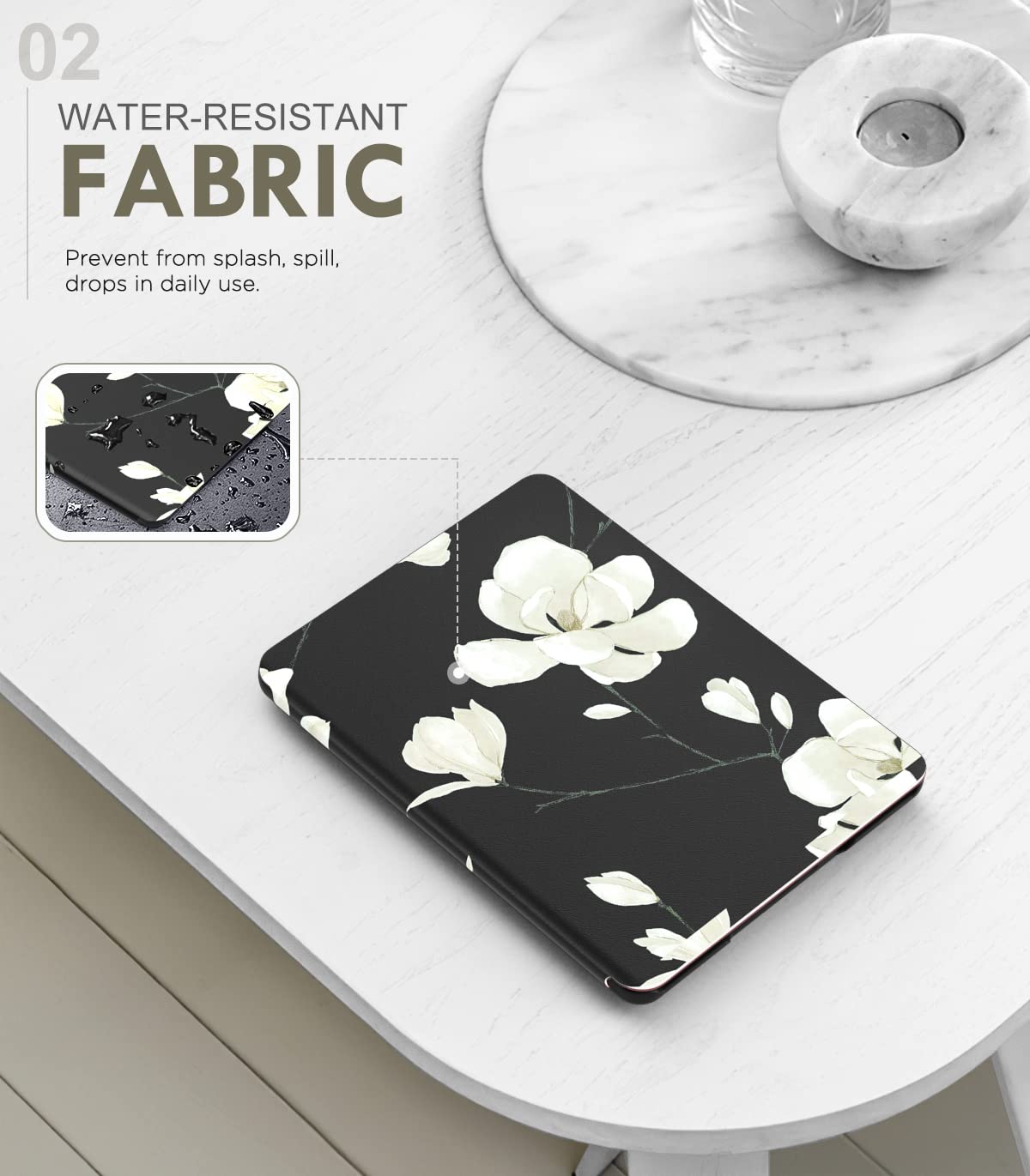 MoKo Case for 6.8' Kindle Paperwhite (11th Generation 2021) and Kindle Paperwhite Signature Edition, Light Shell Cover with Auto Wake/Sleep for Kindle Paperwhite 2021 E Reader, Black & White Magnolia