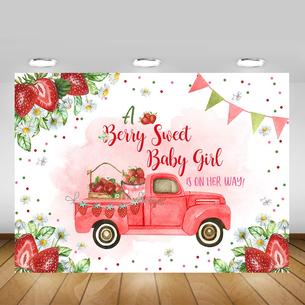 Mocsicka Strawberry Baby Shower Backdrop For Girl A Berry Sweet Baby Girl Is On Her Way Party Decorations Red Strawberry Trucks