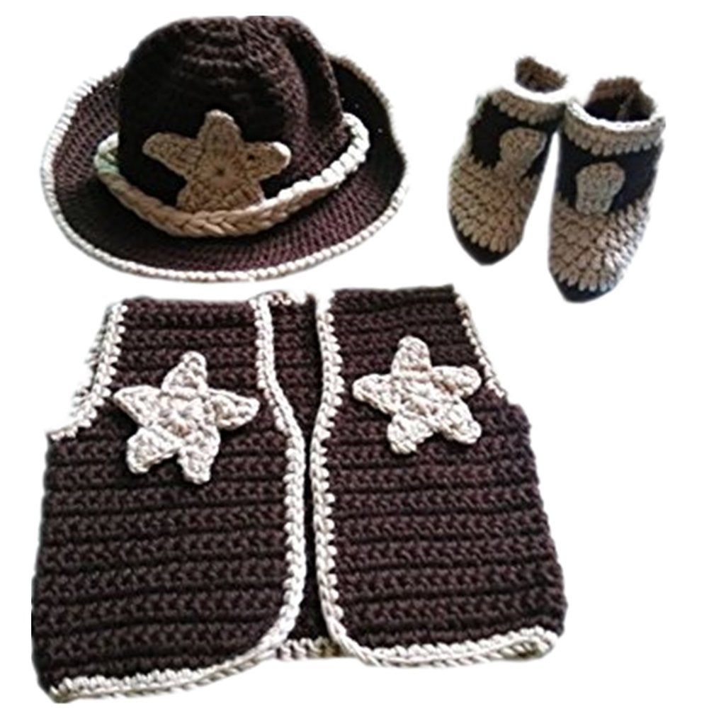 Pinbo Newborn Baby Boys Photo Prop Crochet Cowboy Set Hat Vest Boots Costume