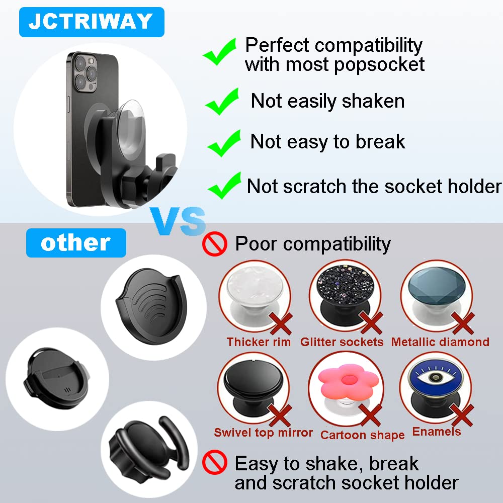 Jctriway Car Phone Mount For Collapsible Grip/Socket Mount User,Windshield/Dashboard/Vent Phone Holder With Strong Suction Cup,1