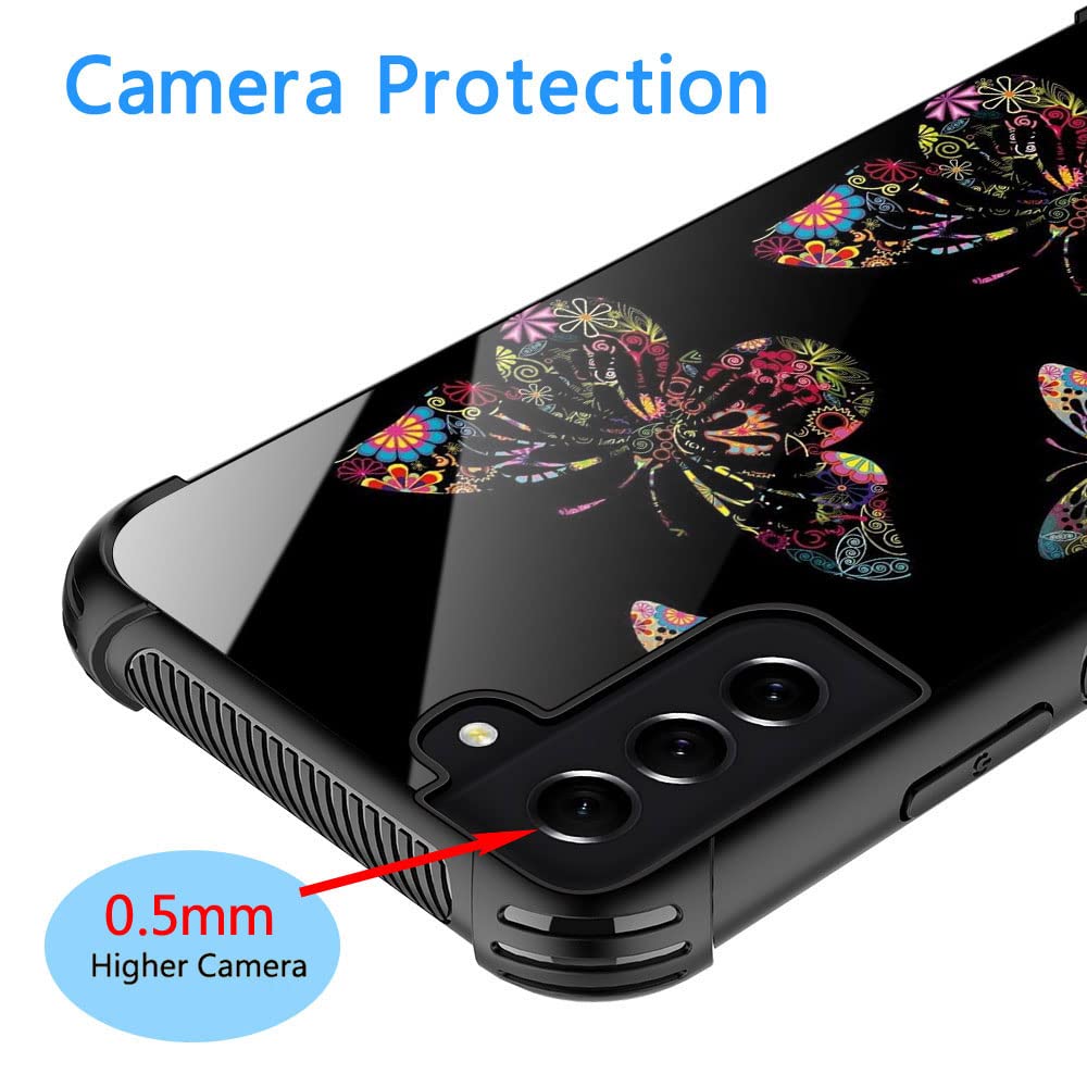 ZHEGAILIAN Phone Case for Samsung Galaxy S21 Ultra 5G Flower Butterfly Design TPU Organic Glass