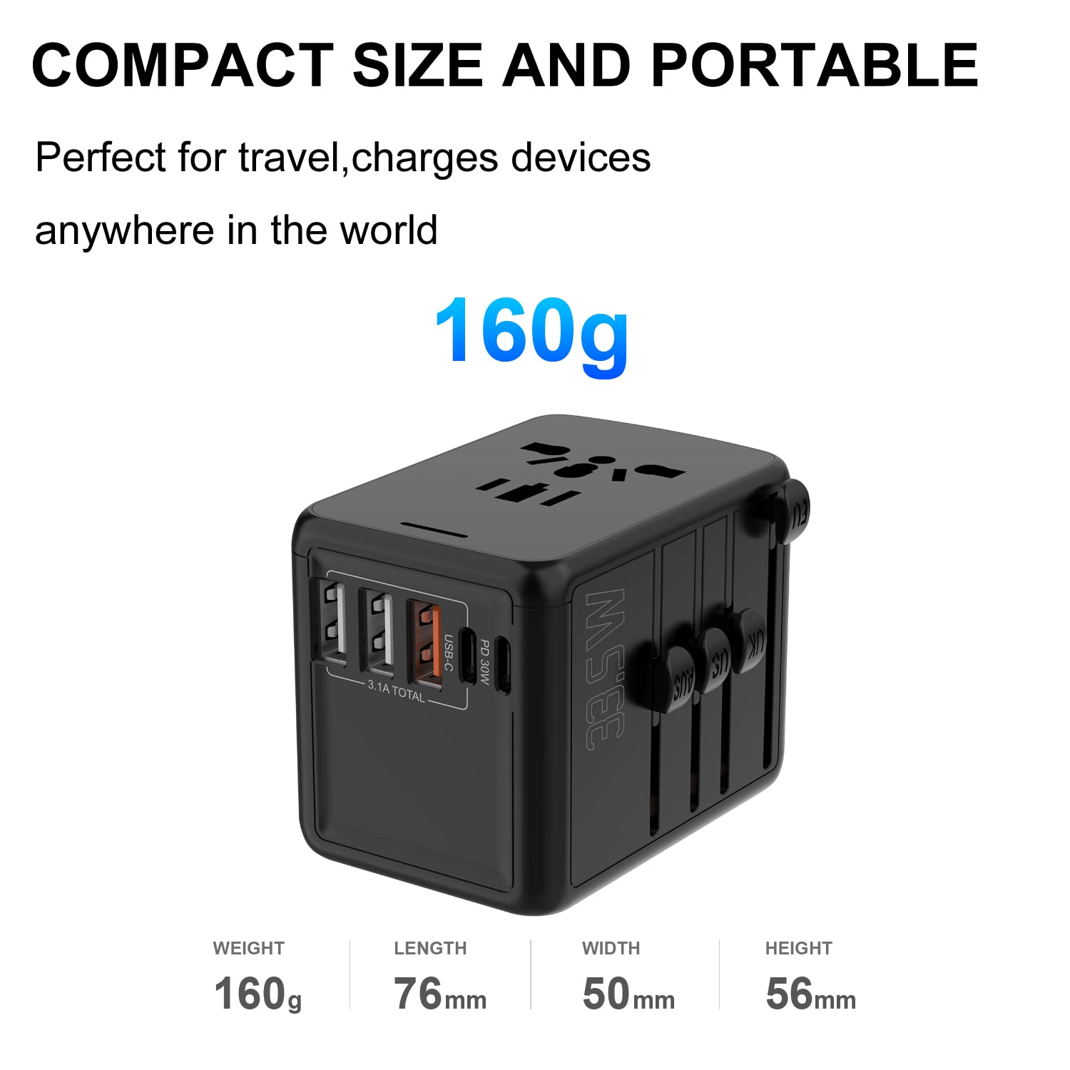 Jmfone 35W Pd Universal Travel Adapter, Fast Charging International Power Plug Adapter With 3*Usb-A & 2*Usb-C Ports And Multi Ac