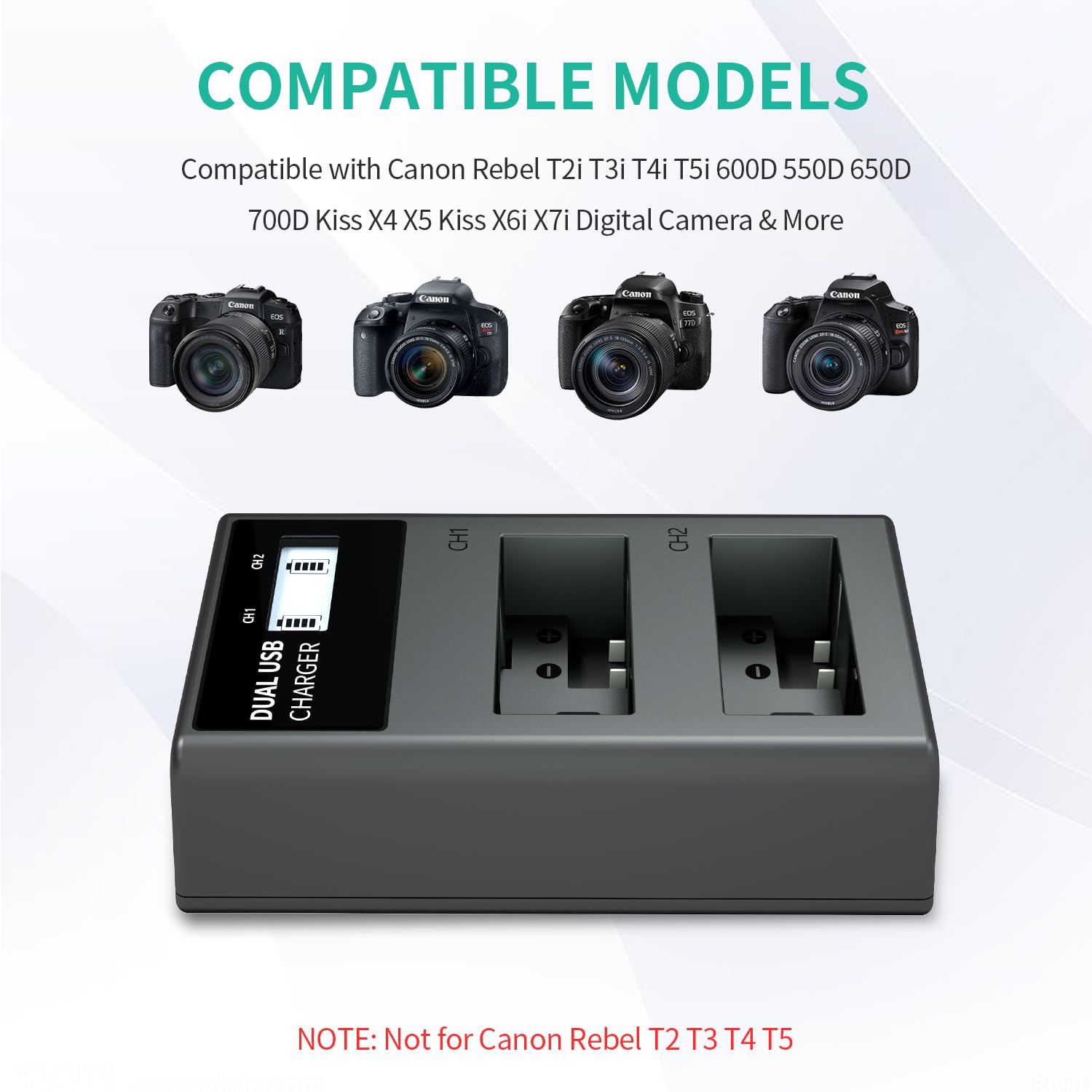 Lp Lp E8 Battery Charger, Lcd Display & Dual Slot Charger Compatible With Canon Rebel T2I T3I T4I T5I 600D 550D 650D 700D Kiss X