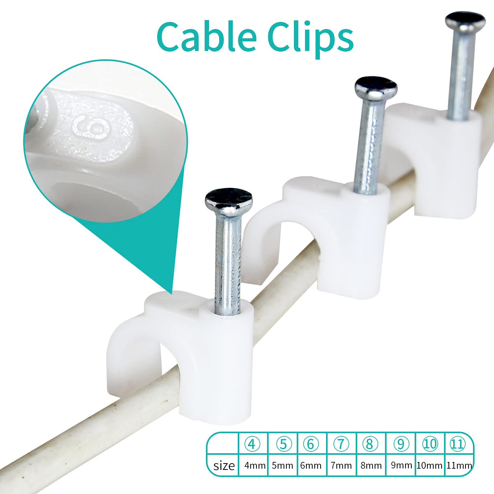 Bonsicoky 100Pcs Nail Cable Clips With Steel Nail, 6Mm White Cable Wire Management Clips For Ethernet Cable, Telephone Cable, Tv