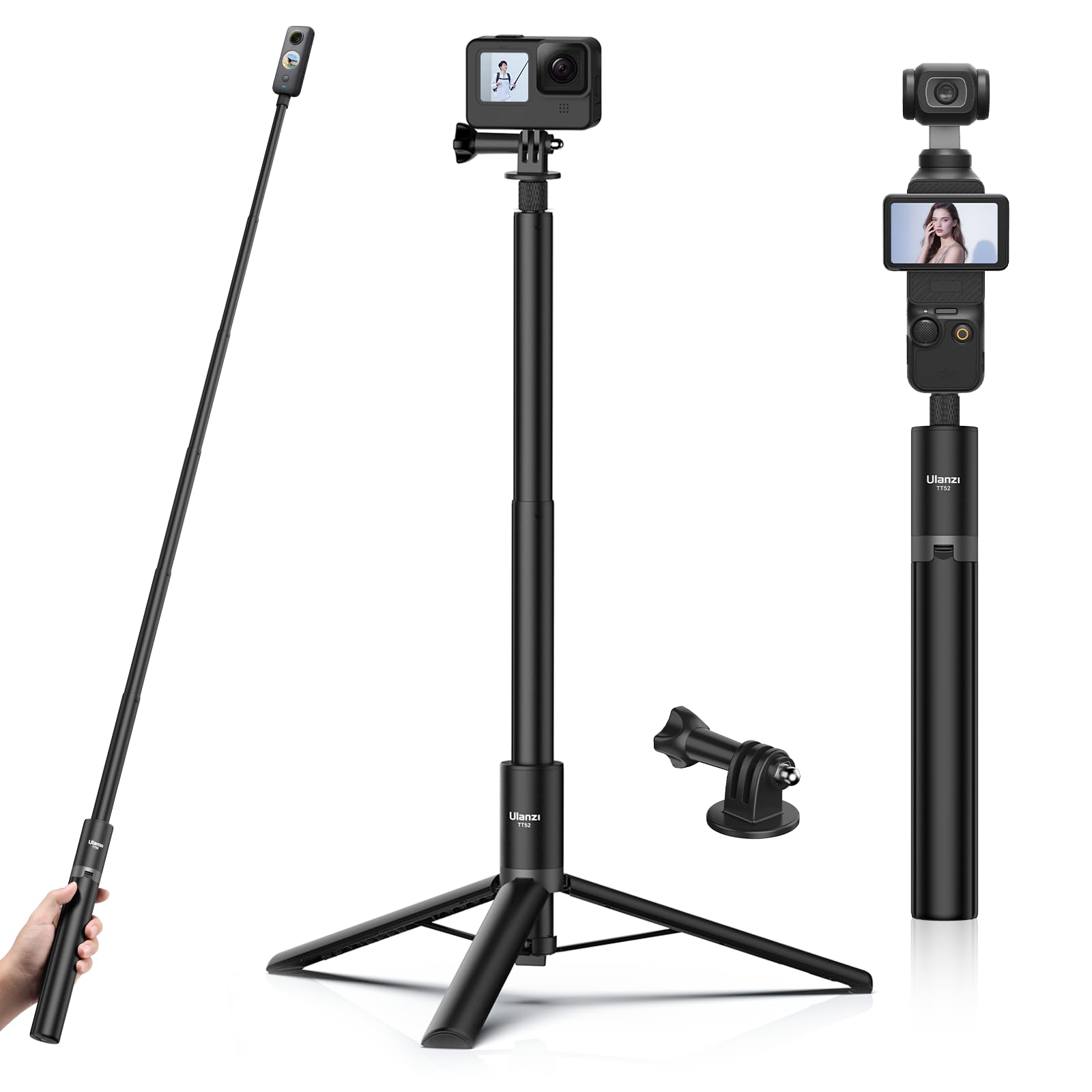 59in Invisible Selfie Stick Tripod for Insta360 X5/X4/X3/ONE X2/GO 3s/DJI Osmo 360, ULANZI TT52 Extension Pole Adjustable Waterp