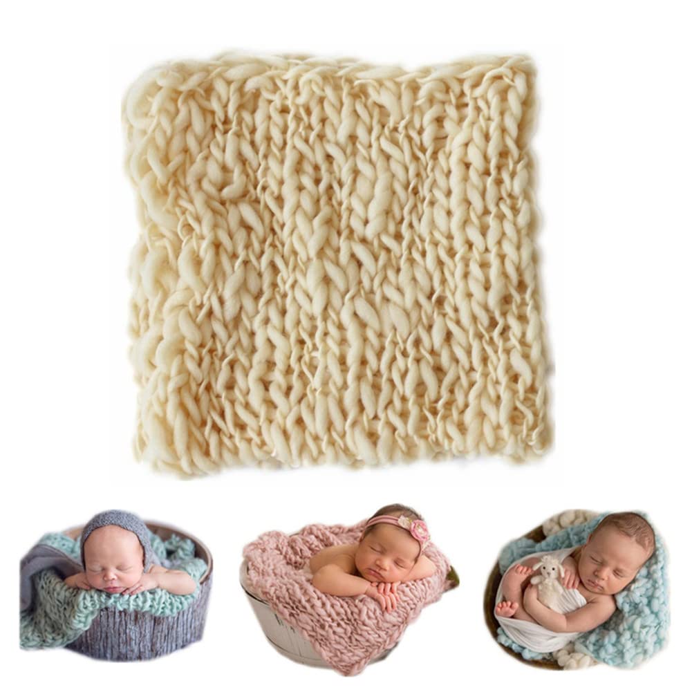 Coberllus Newborn Baby Photo Props Blanket Handmade Knitted Twist Wrap Posing Aid Backdrops For Boy Girls Photography Shoot (Bei