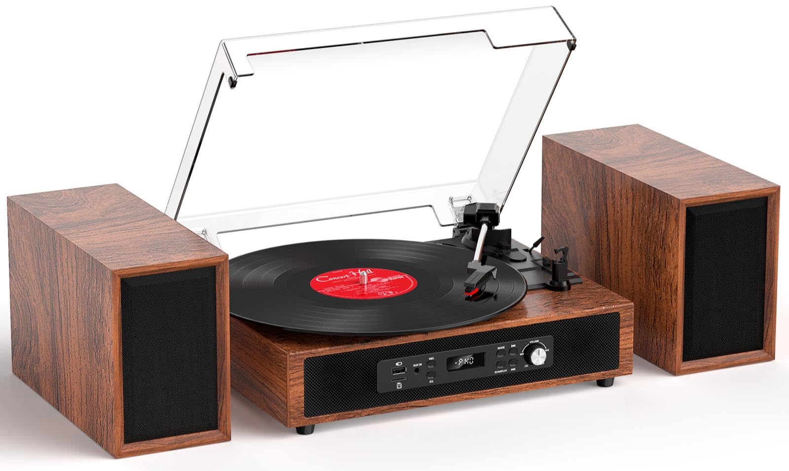 Vinyl Record Player with External Speakers, Vintage 3-Speed Turntable with Dual Speakers, Bluetooth Music Playback, MP3 PC Recod