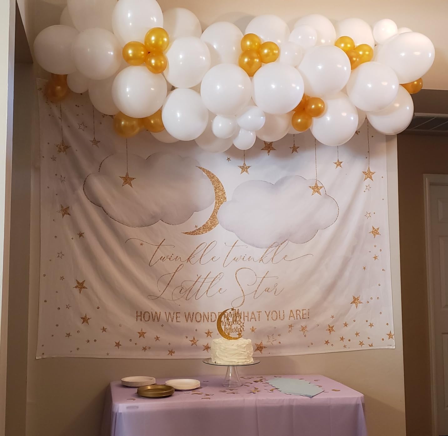 Avezano 7X5Ft Twinkle Twinkle Little Star Backdrops Decorations White Clouds And Moon Gender Neutral Baby Shower Party Backgroun