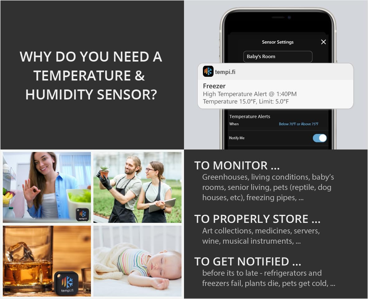 Tempi.Fi Mini Wireless Temperature And Humidity Sensor   Developed In The Usa   24/7 Data Logger With Alarm   Bluetooth Smart Th