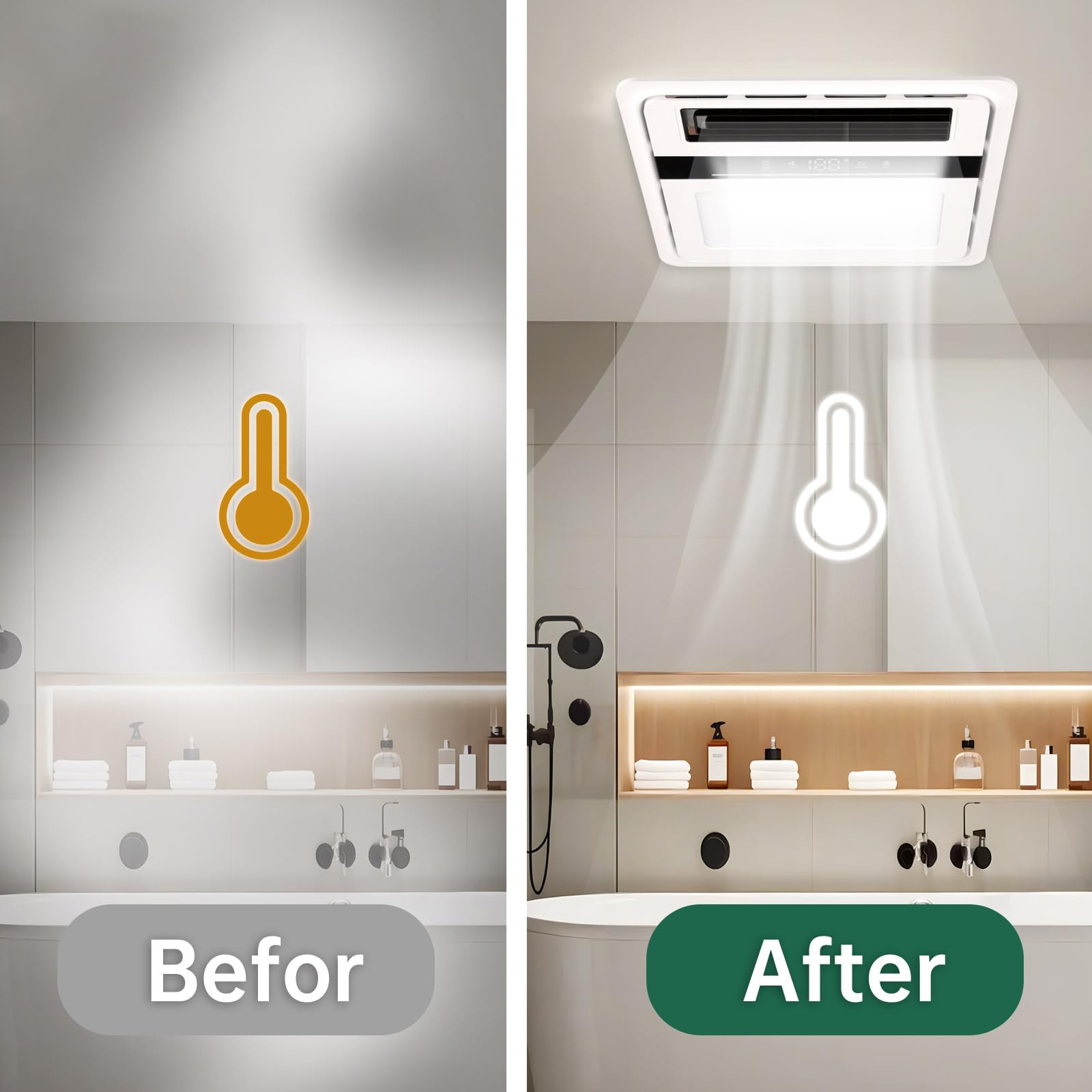 Vallisco Bathroom Exhaust Fan With Light And Heater, 4 In 1 Bathroom Fan With Heater, 1700W Heating Power, 140 Cfm Remote Contro