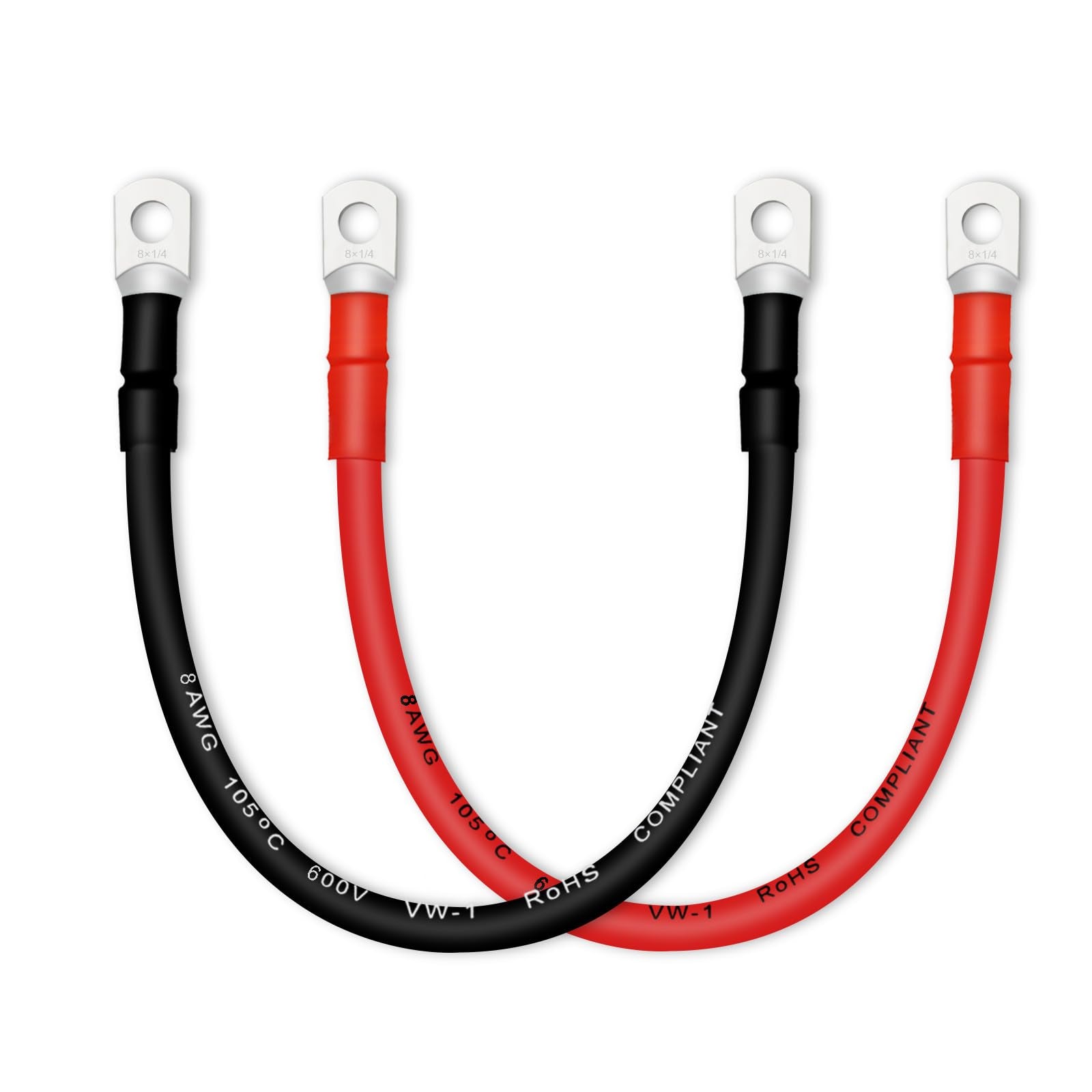 QIATOL Battery Cable, 8 AWG Battery Cables with Terminals, 2PCS Copper Battery Cables.