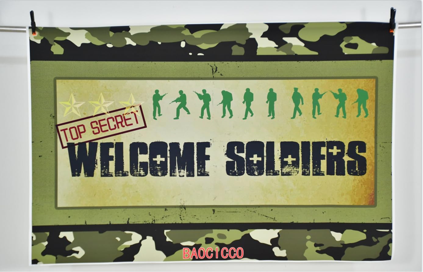 Baocicco Army Soldier Backdrop 7X5Ft Welcome Soldiers Photography Background Three Stars Top Secret Camouflage Backdrop Children