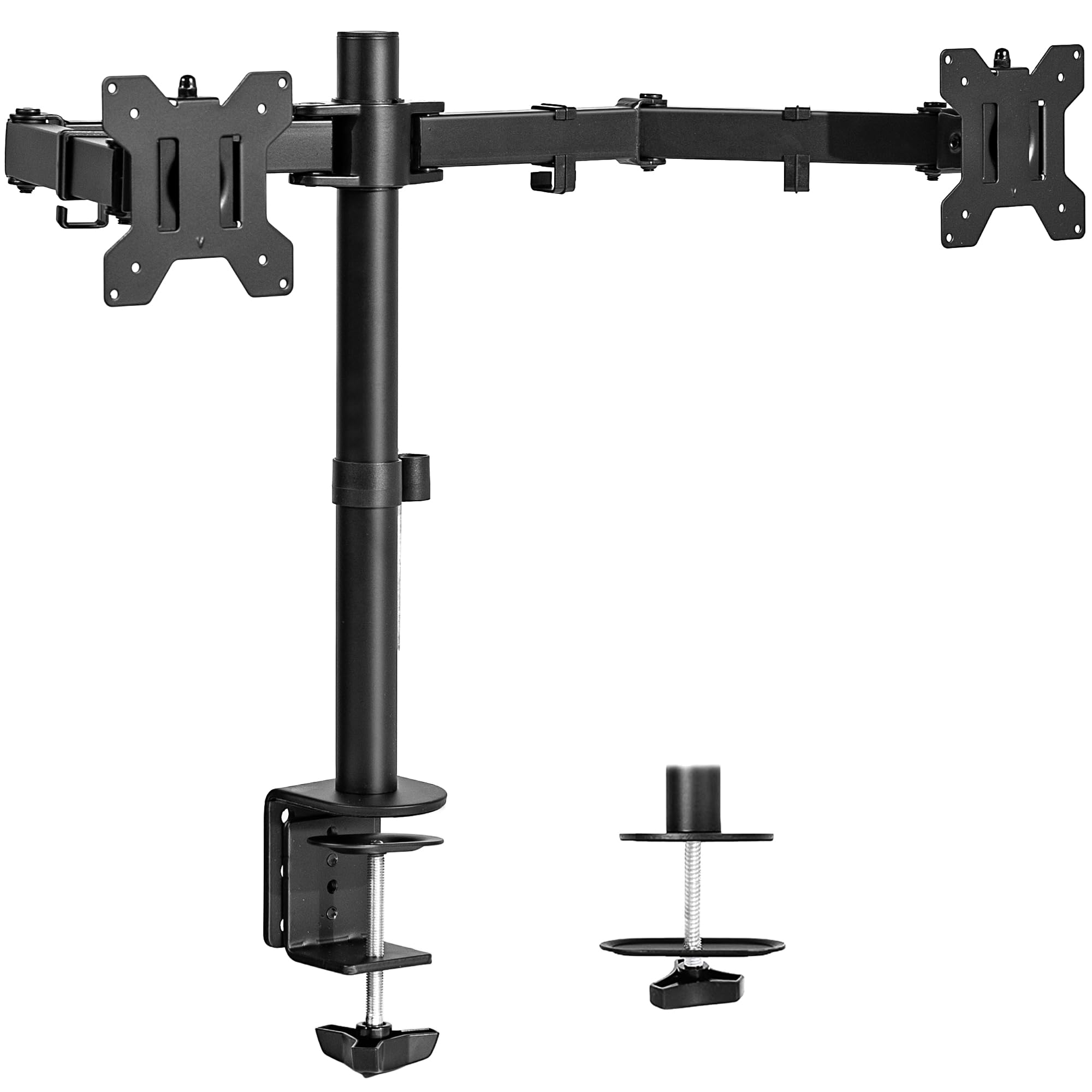 VIVO Dual Monitor Desk Mount, Heavy Duty Fully Adjustable Steel Stand, Holds 2 Computer Screens up to 30 inches and Max 22lbs Each, Black, STAND V002