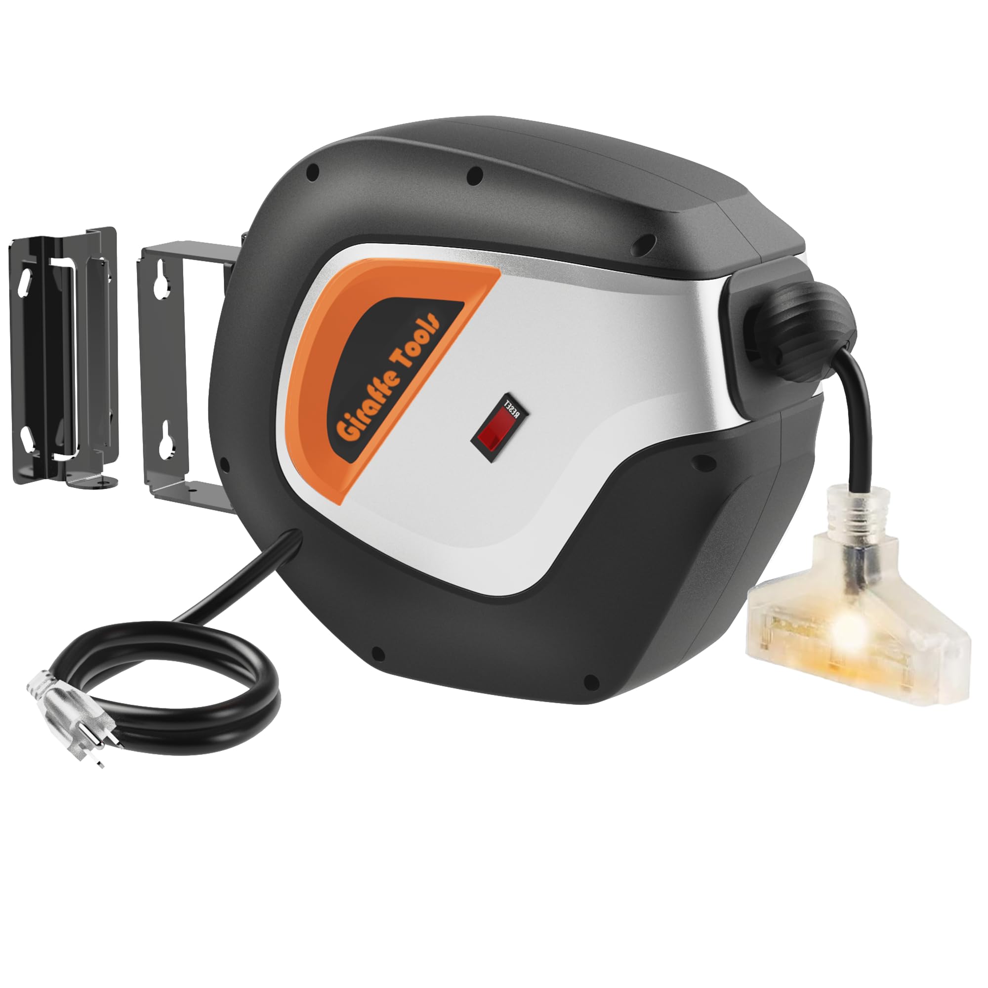 Giraffe Tools Retractable Power Cord Reel, 50ft 12AWG/3C SJT Heavy Duty Extension Cord Storage Reel Wall/Ceiling Mount for Garag