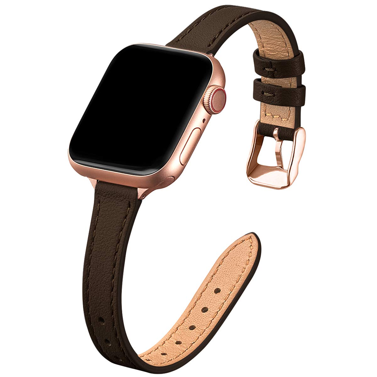 Stiroll Slim Leather Bands Compatible With Apple Watch Band 38Mm 40Mm 41Mm 42Mm 44Mm 45Mm 49Mm,Top Grain Leather Watch Thin Wris