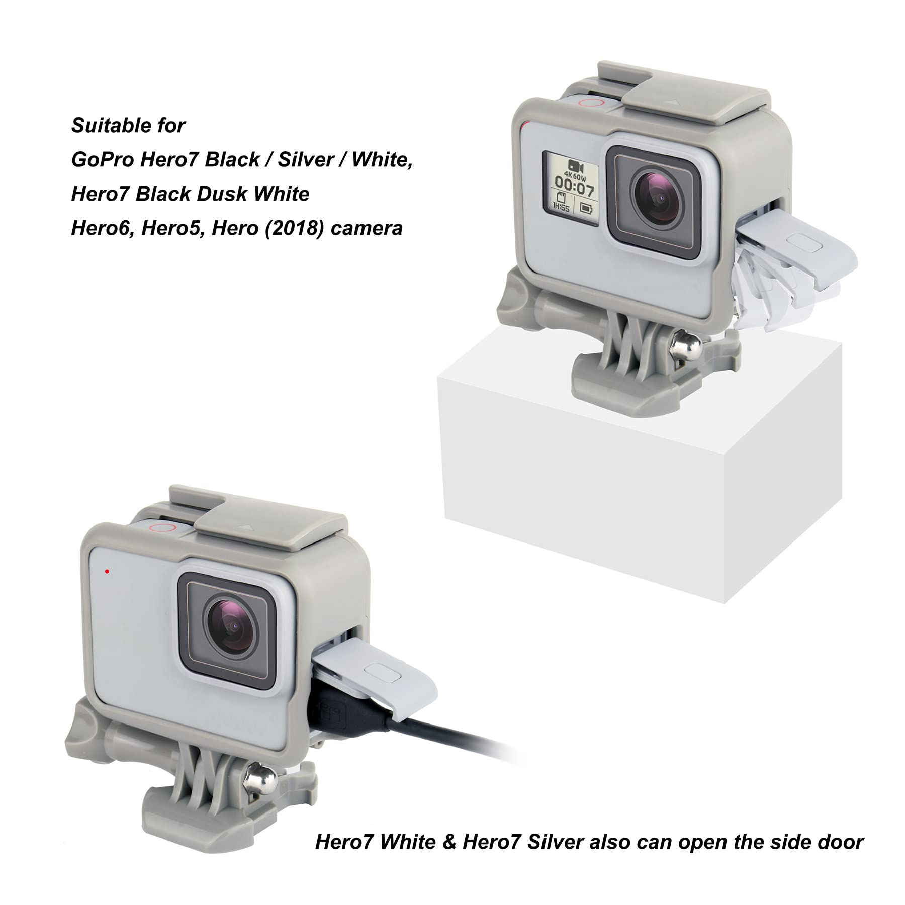 Yallsame Frame Mount Case Housing For Gopro Hero7 White Black Dusk White Silver/ Hero6/ Hero5/ Hero(2018) Action Camera Function