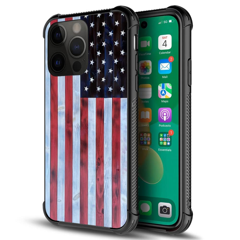 Daizag Compatible With Case For Iphone 14 Plus, Red And White Wood Grain American Flag Iphone 14 Plus Cases For Man Woman, All R