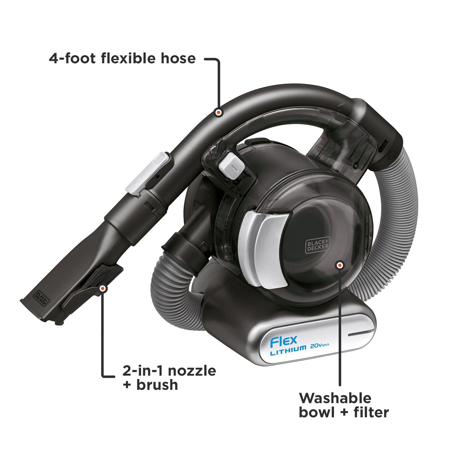 Black+Decker Dustbuster Flex Cordless Handheld Vacuum, Home, Pet And Car Vacuum (Bdh2020Fl)