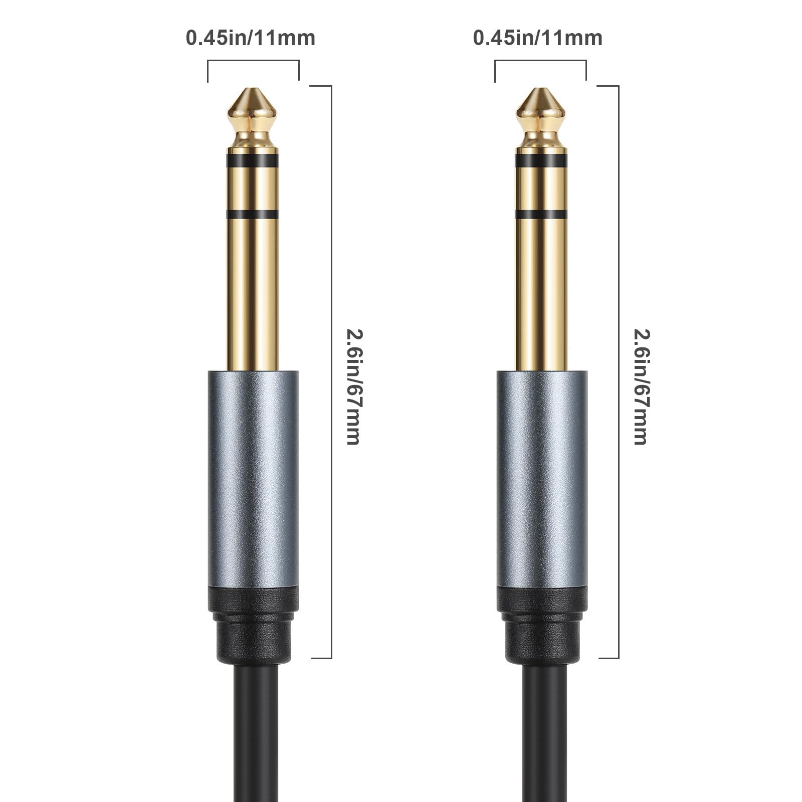 Halokny 6.35Mm To 6.35Mm Instrument Cable, Golden Plated 1/4 Inch Male To Male Trs Stereo Audio Jack For Electric Guitar, Bass,