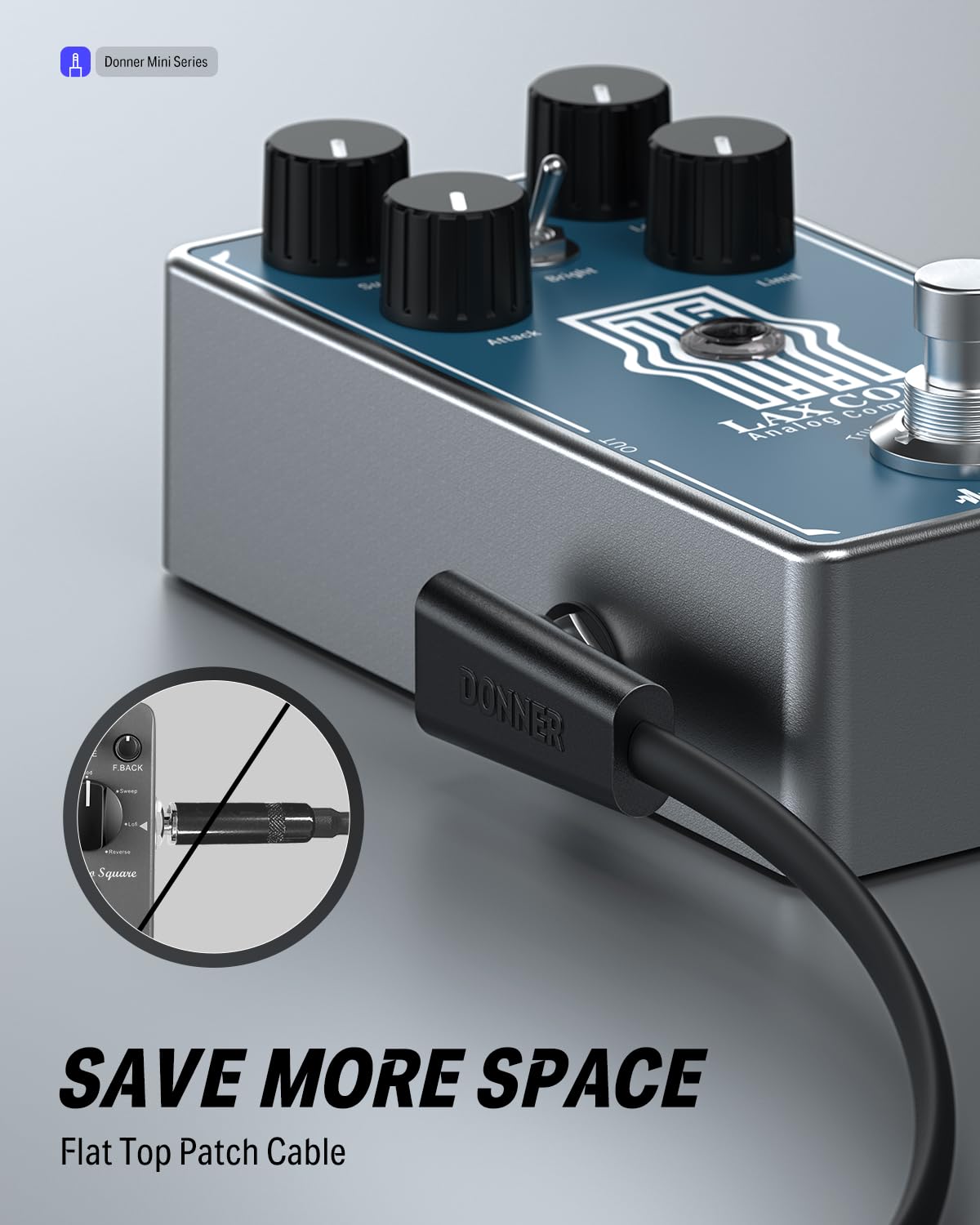 Donner Flat Patch Cables For Guitar Effect Pedal 6 Inch Save Space Clear Sound 1/4'' Ts Right Angle 6 Packs