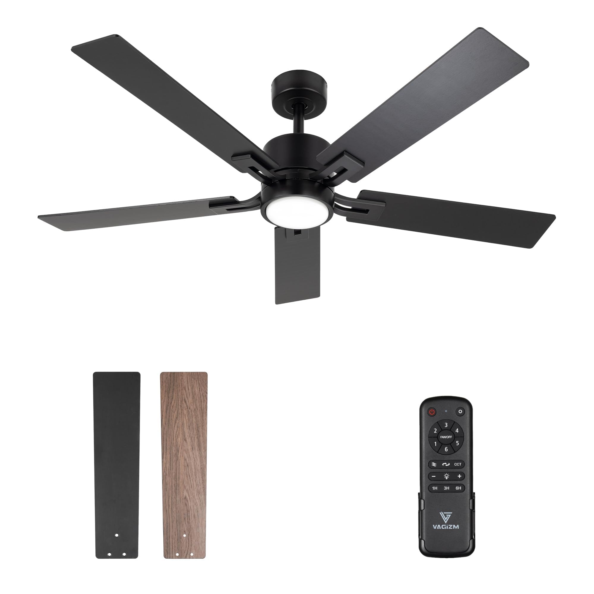VAGIZM Ceiling Fan with Light for Bedroom: 52 Inch Modern Ceiling Fans with Dimmable Tri-Color Temperature LED - Quiet Reversibl