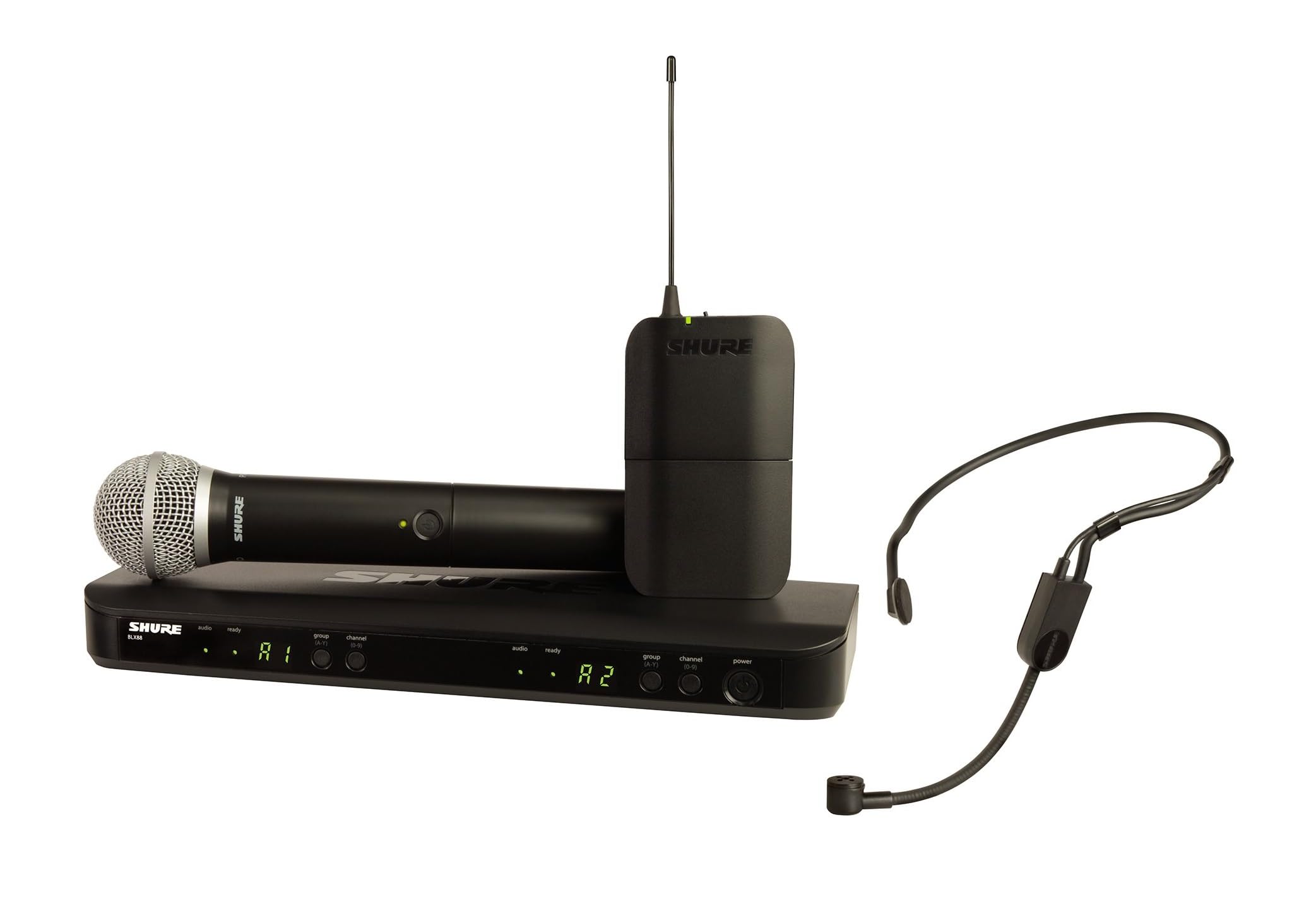 Shure BLX1288/P31 Wireless Microphone System - 14-Hour Battery Life, 300 ft Range, UHF | Includes Handheld & Headset Mics, Dual 