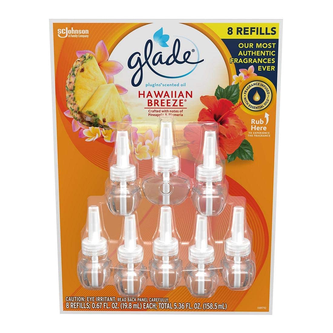 Glade Hawaiin Limited Edition Plugins Scented Oils Refills 25% More 8 Ct Hawaiian Breeze, 8 Count (Pack Of 1), Yellow, 5 Fl Oz