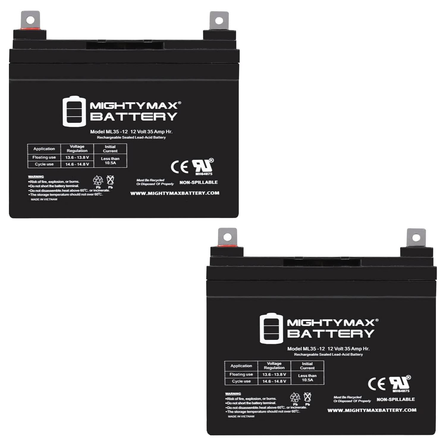 Mighty Max Battery, ML35-12 - 12 Volt 35 AH SLA Battery - Pack of 2
