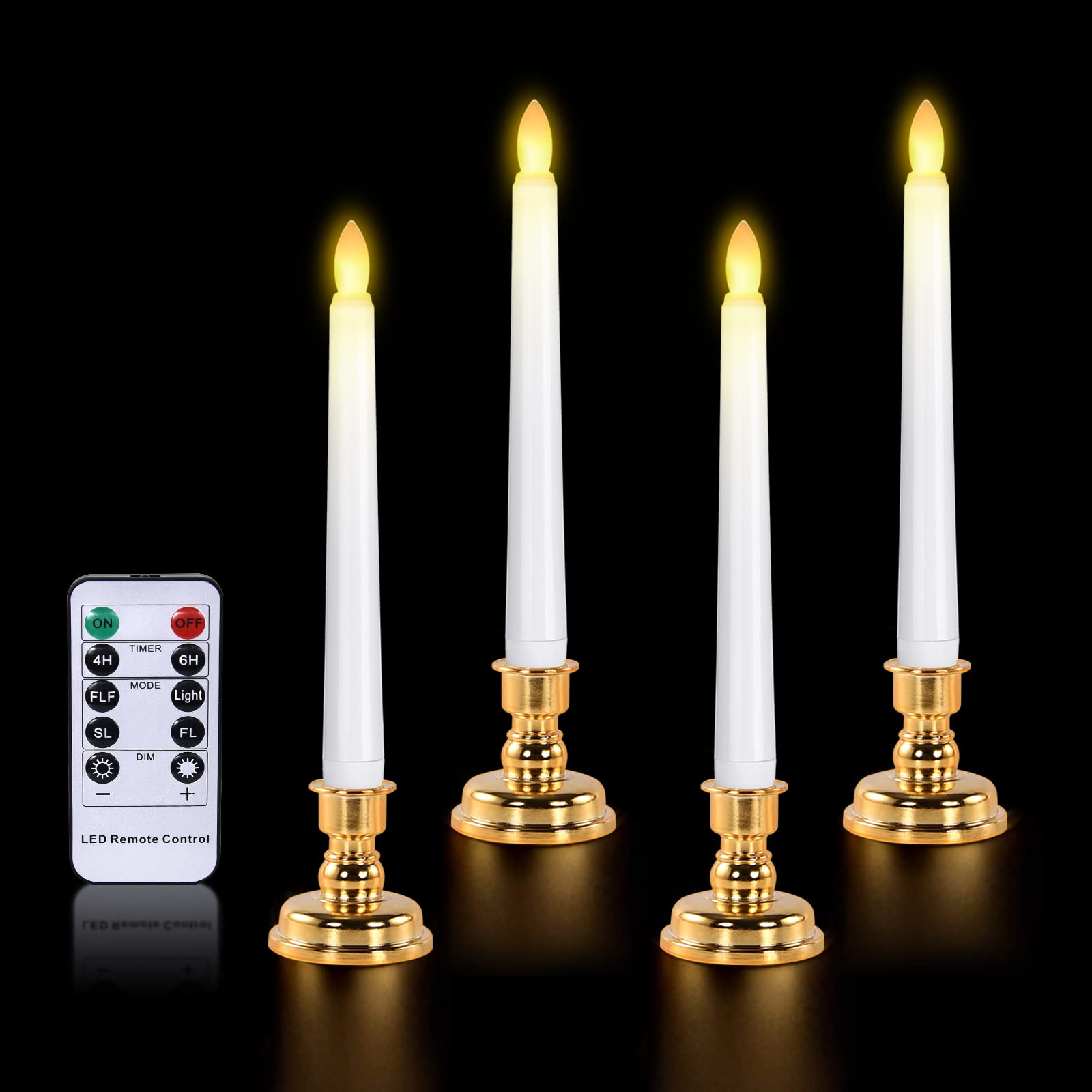 Josu Taper Candles Battery Operated: 4Pcs Flameless Candles With Remote Control   3D Wick Led Candles Flickering +4 Gold Candles