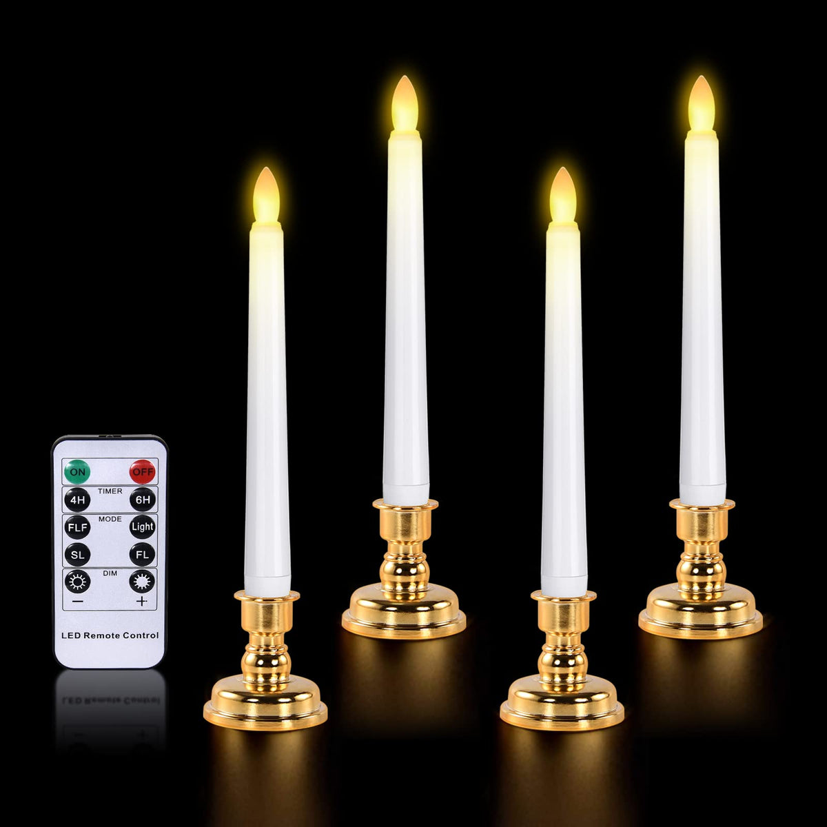 Josu Taper Candles Battery Operated: 4Pcs Flameless Candles With Remote Control   3D Wick Led Candles Flickering +4 Gold Candles